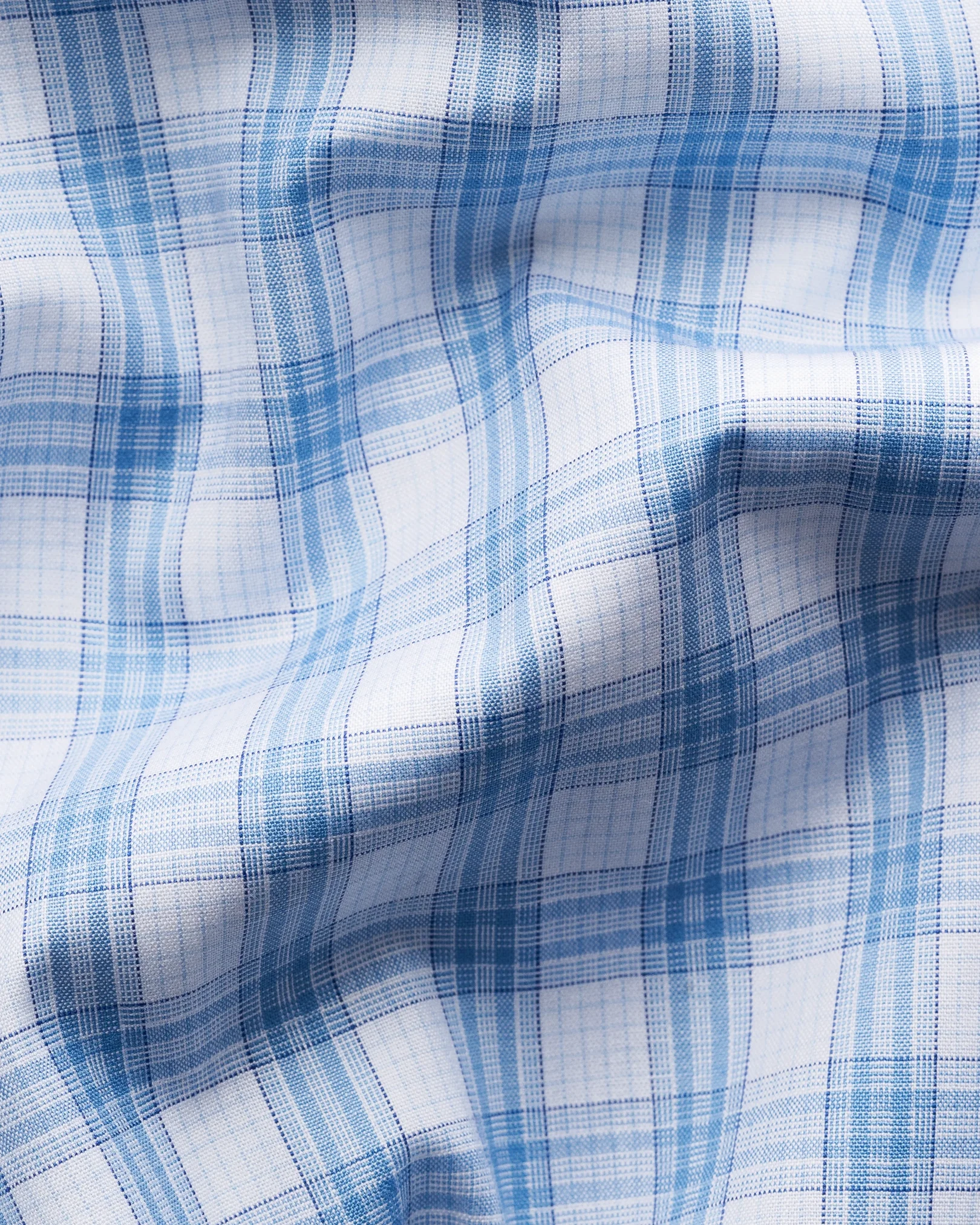 Eton - mid blue plaid breeze poplin shirt