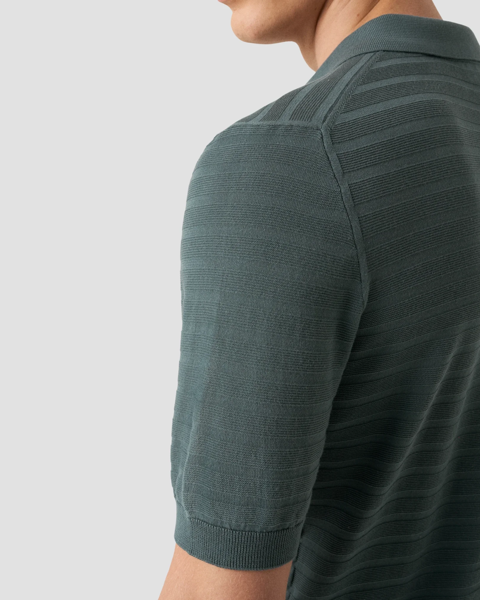 Eton - mid green horisontal striped fine knit polo shirt
