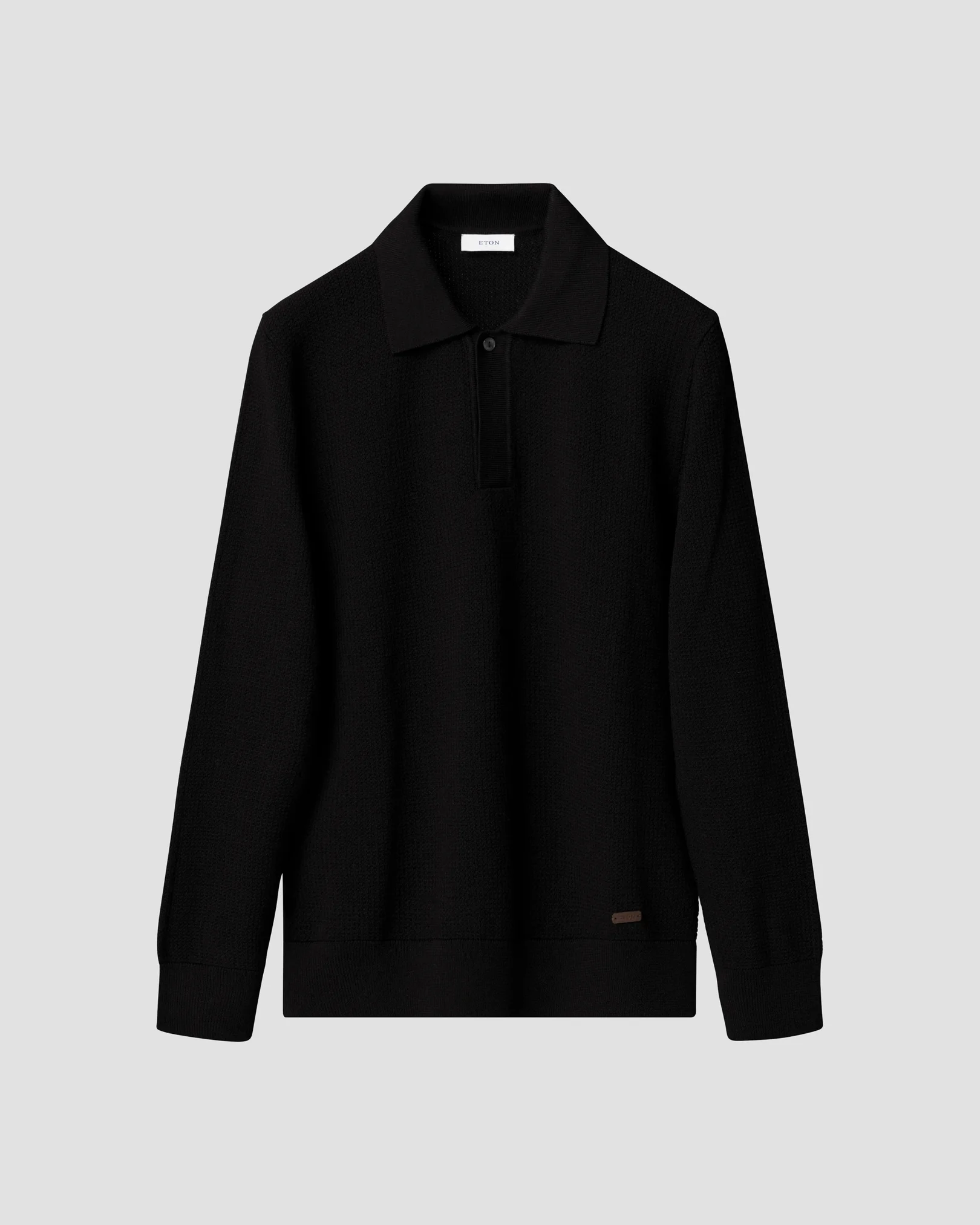 Eton - black merino structure ls polo shirt
