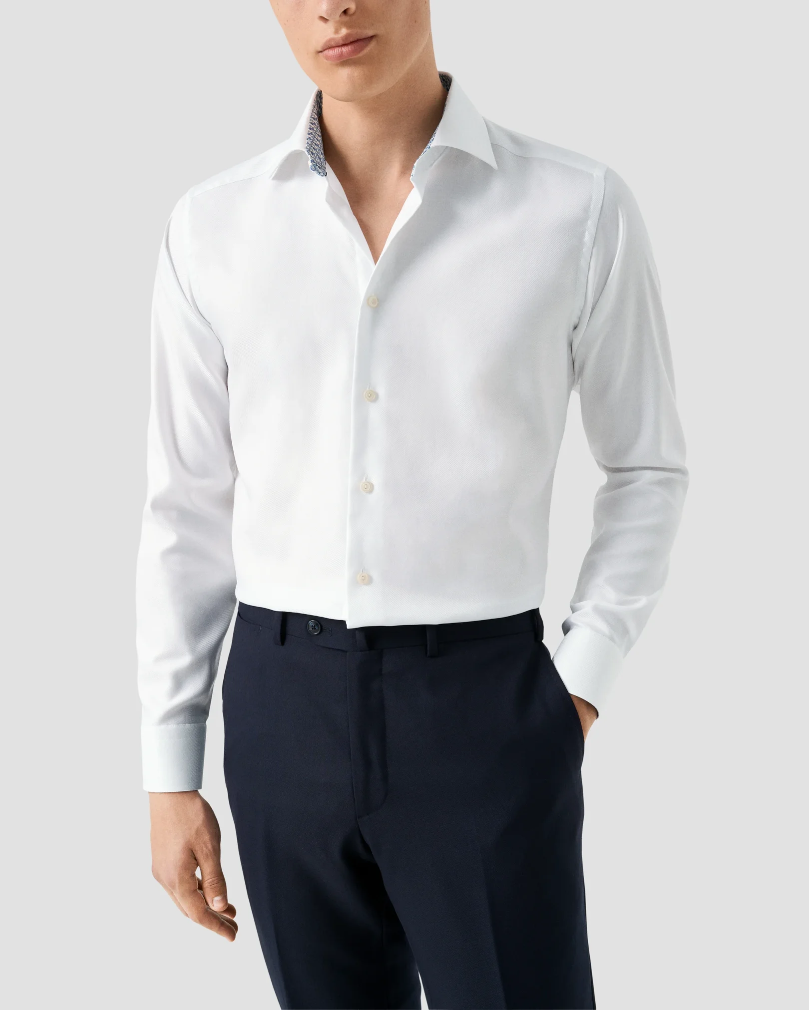 Eton - white geometric effect textured twill shirt