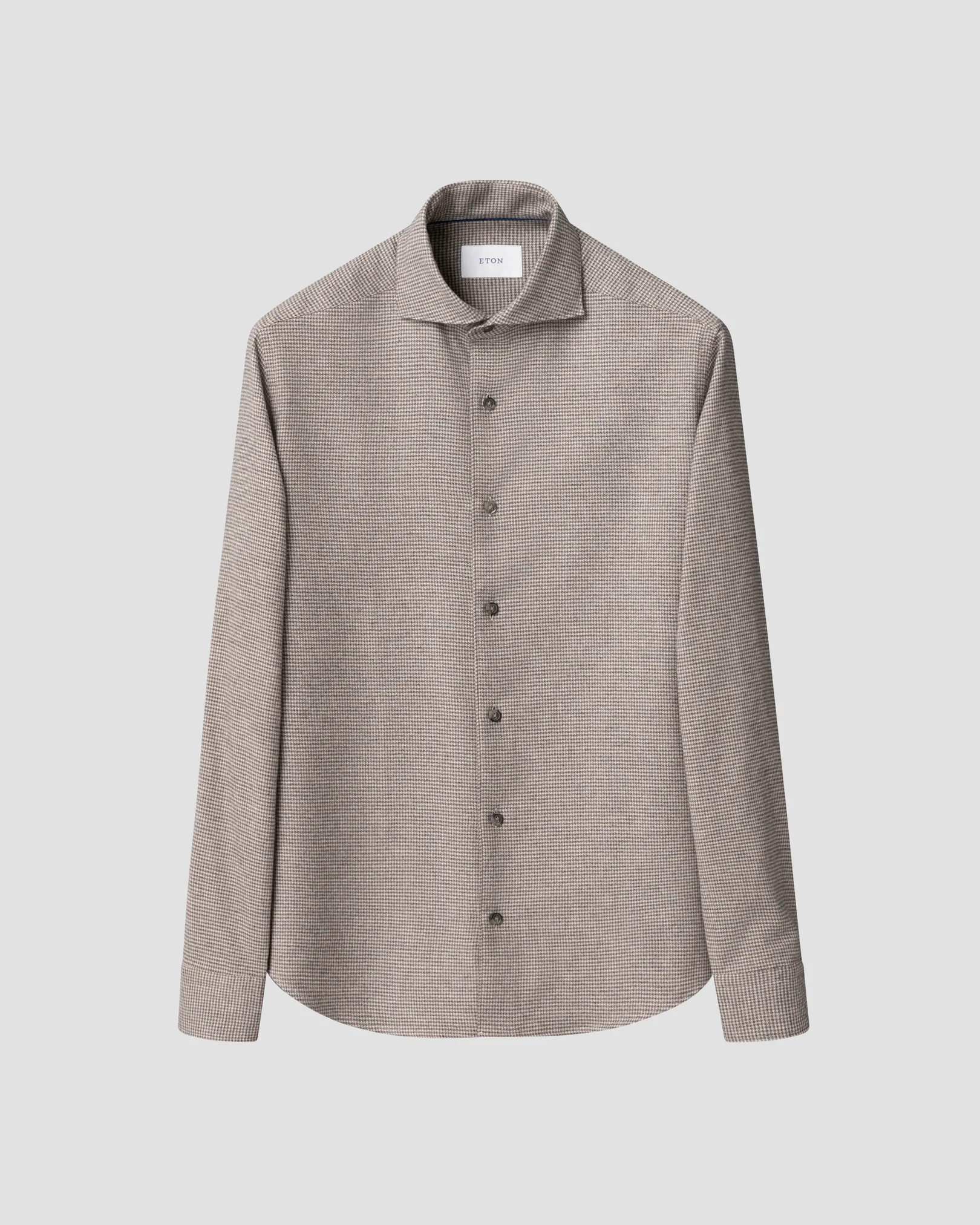 Eton - mid grey houndstooth check flannel shirt