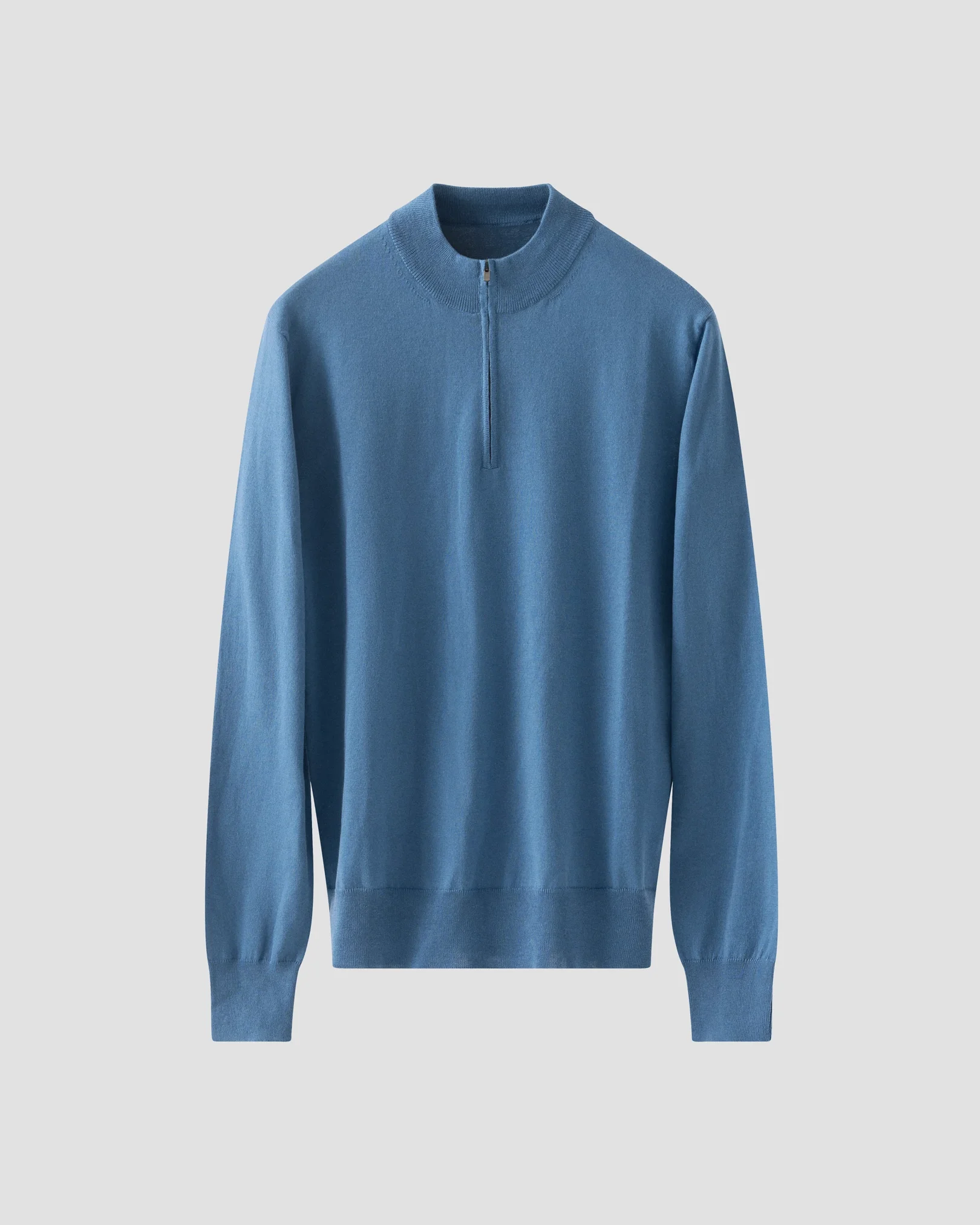 Eton - dark blue cotton and cashmere quarter zip fine knit