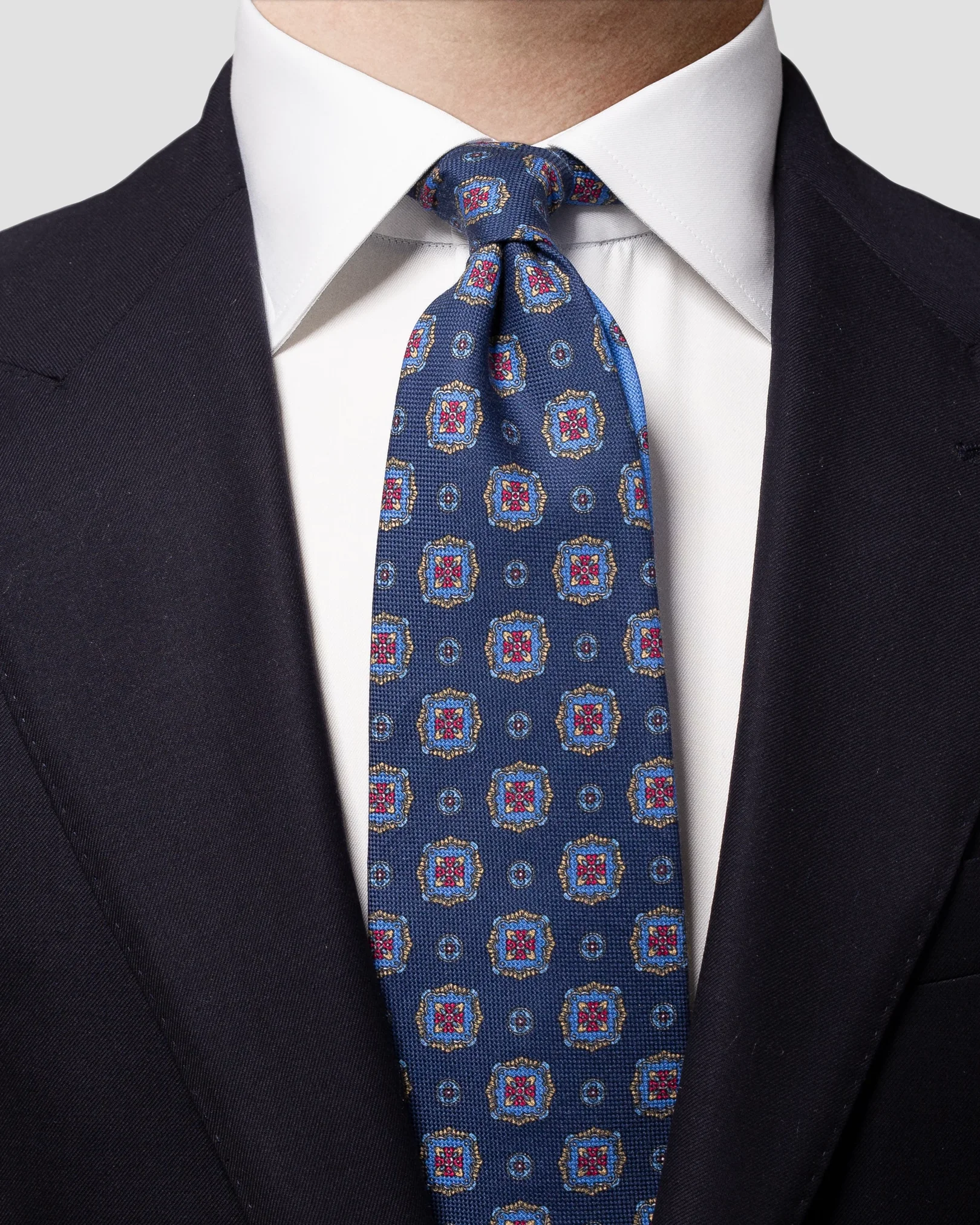 Eton - dark blue medallion print cotton tie