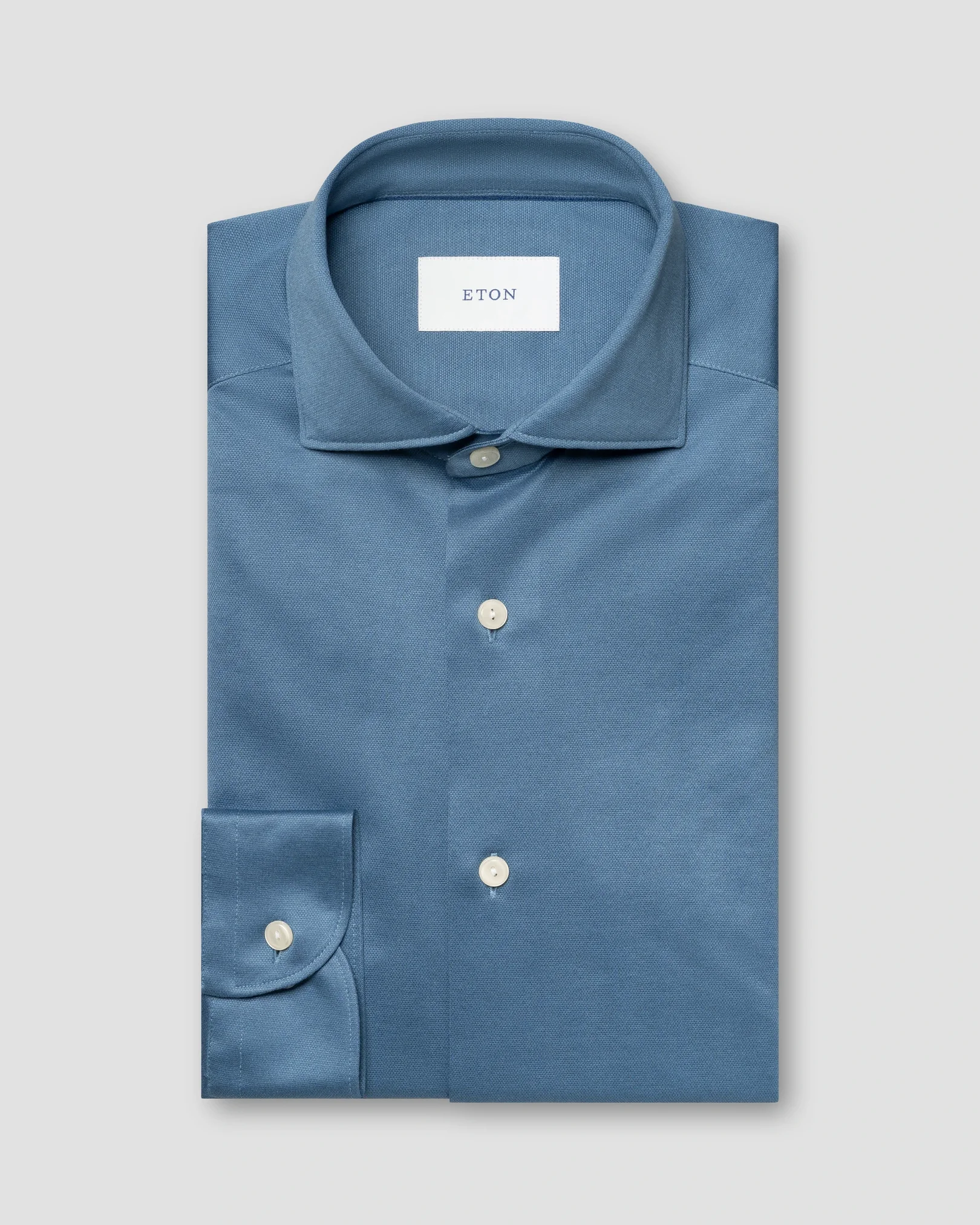 Eton - blue filo di scozia knit shirt wide spread 268