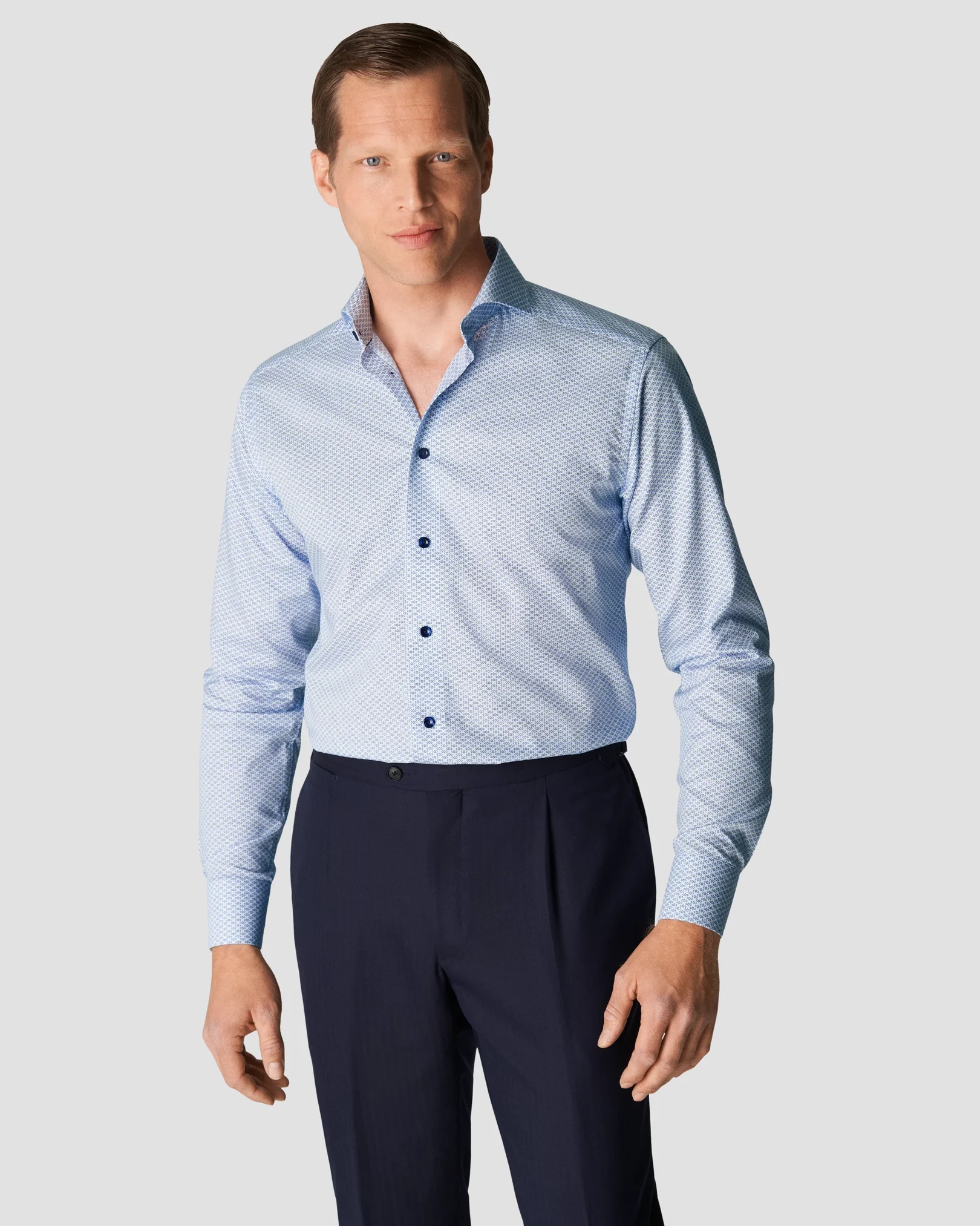 Dark blue Geometric Print Signature Twill Shirt - Eton