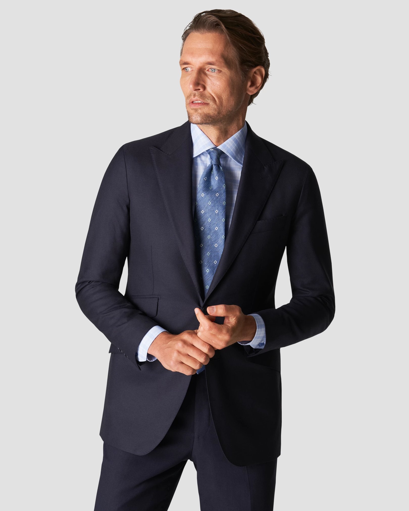 Eton - light blue checked signature twill