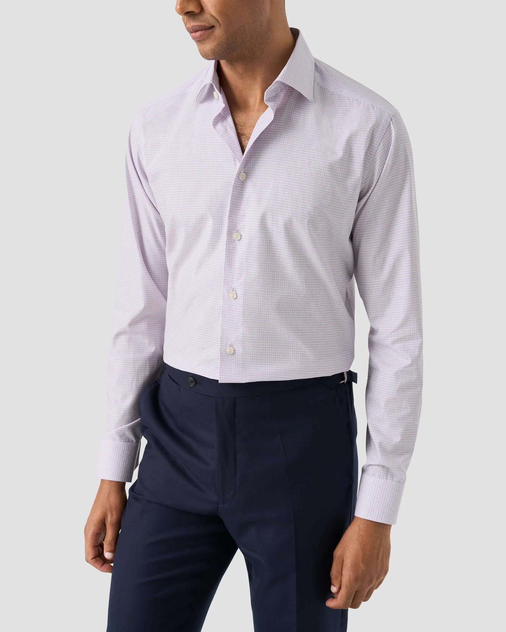 Eton - pink check twill shirt cut away 258