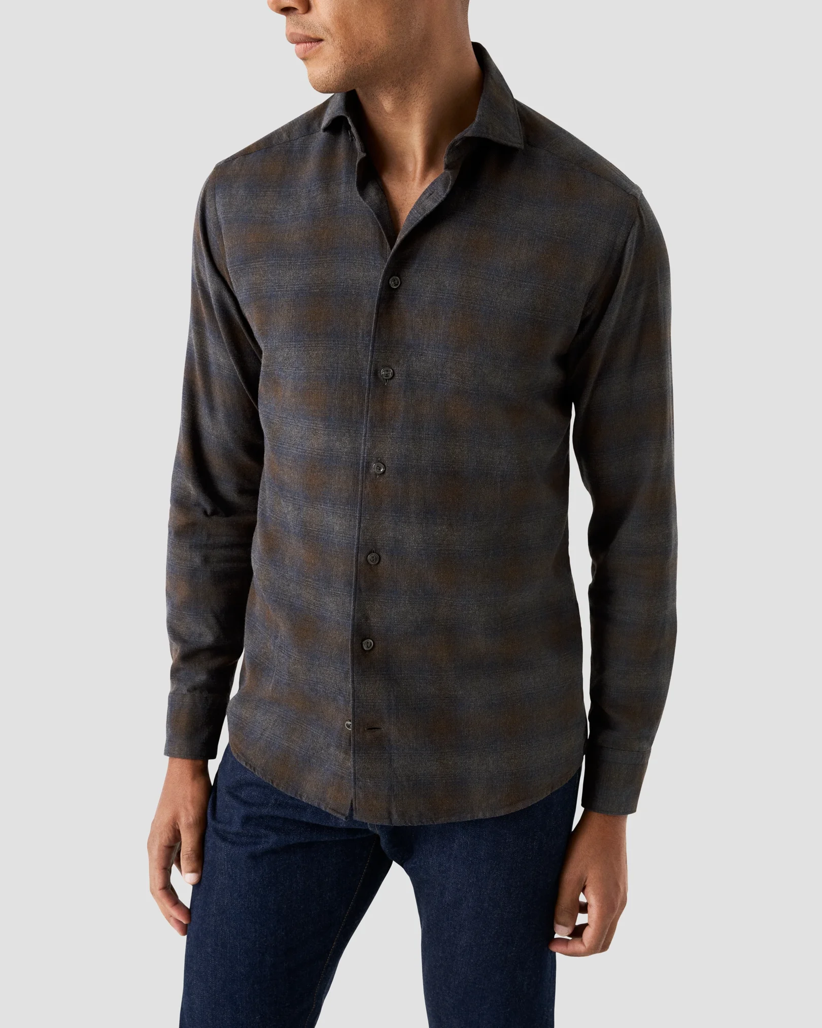 Eton - checked navy flannel shirt