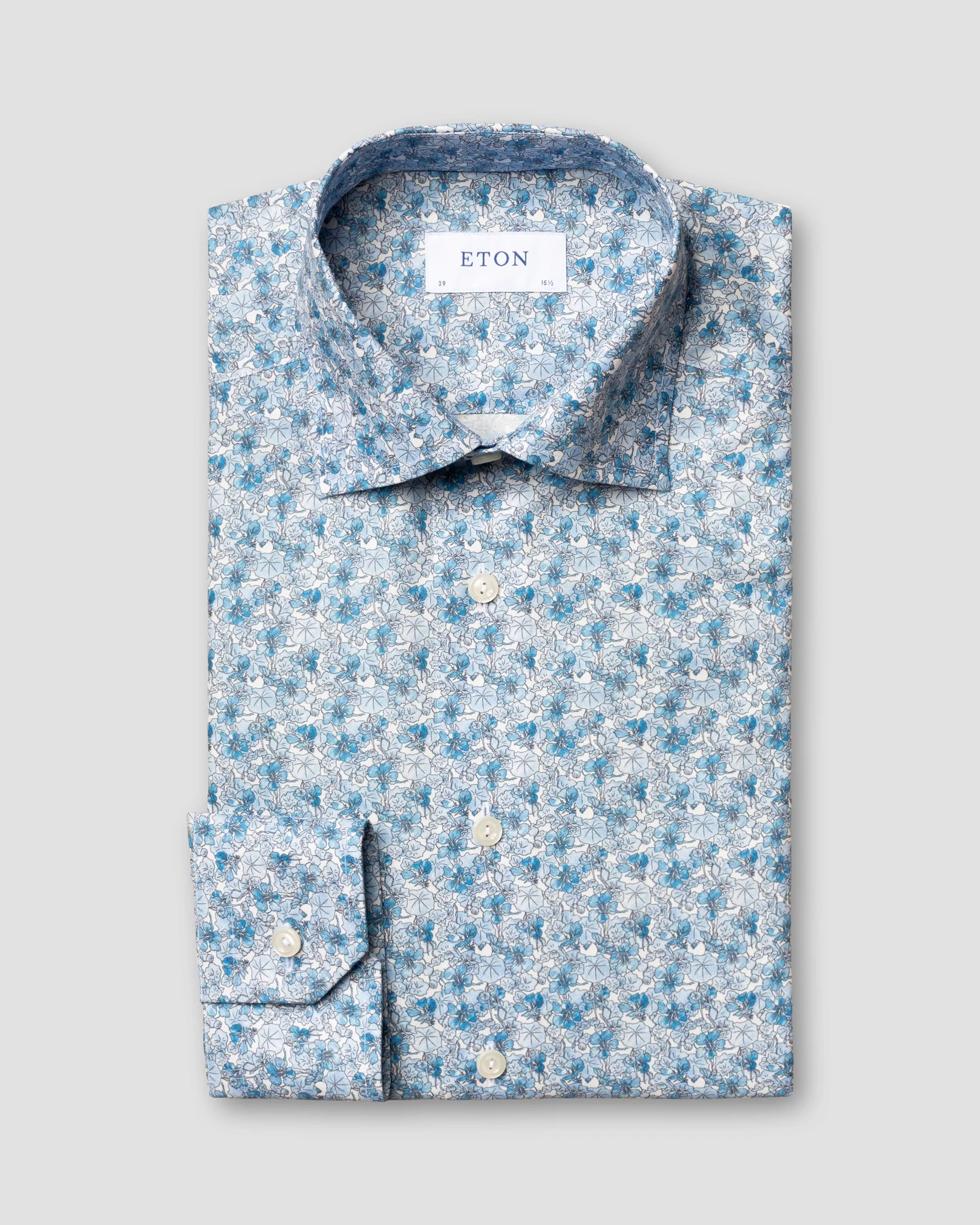 Eton - blue floral print twill shirt