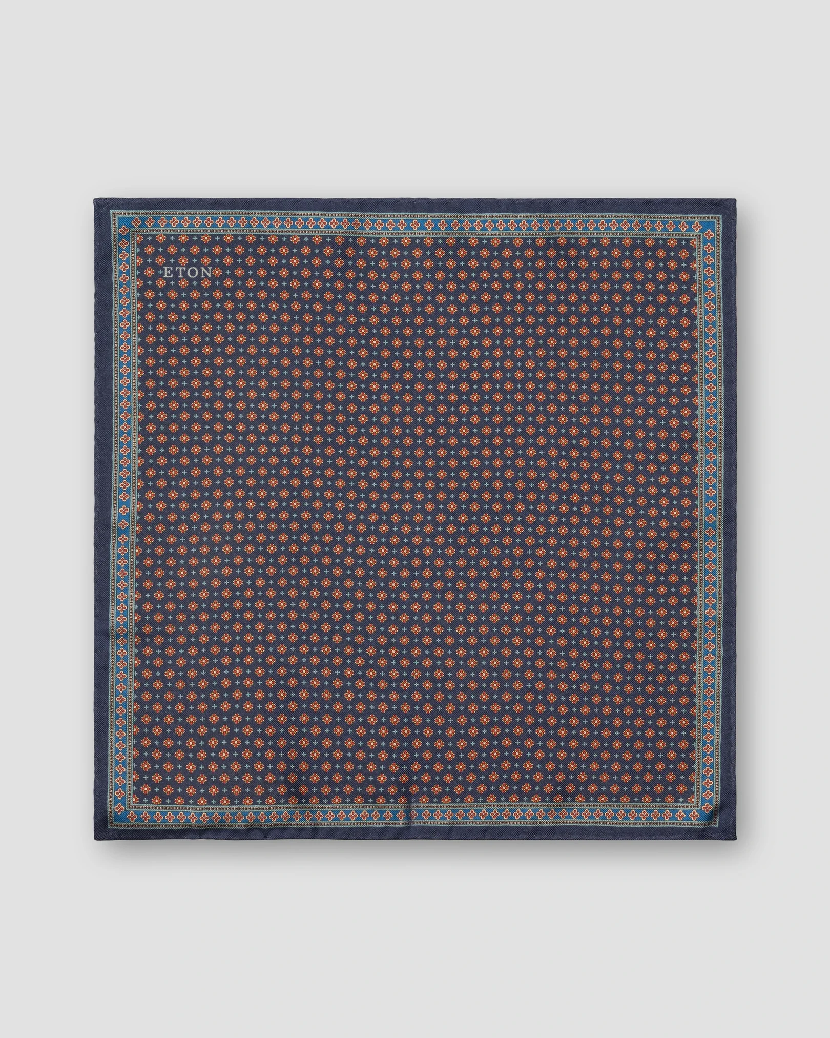 Eton - navy blue micro floral dyed silk twill pocket square