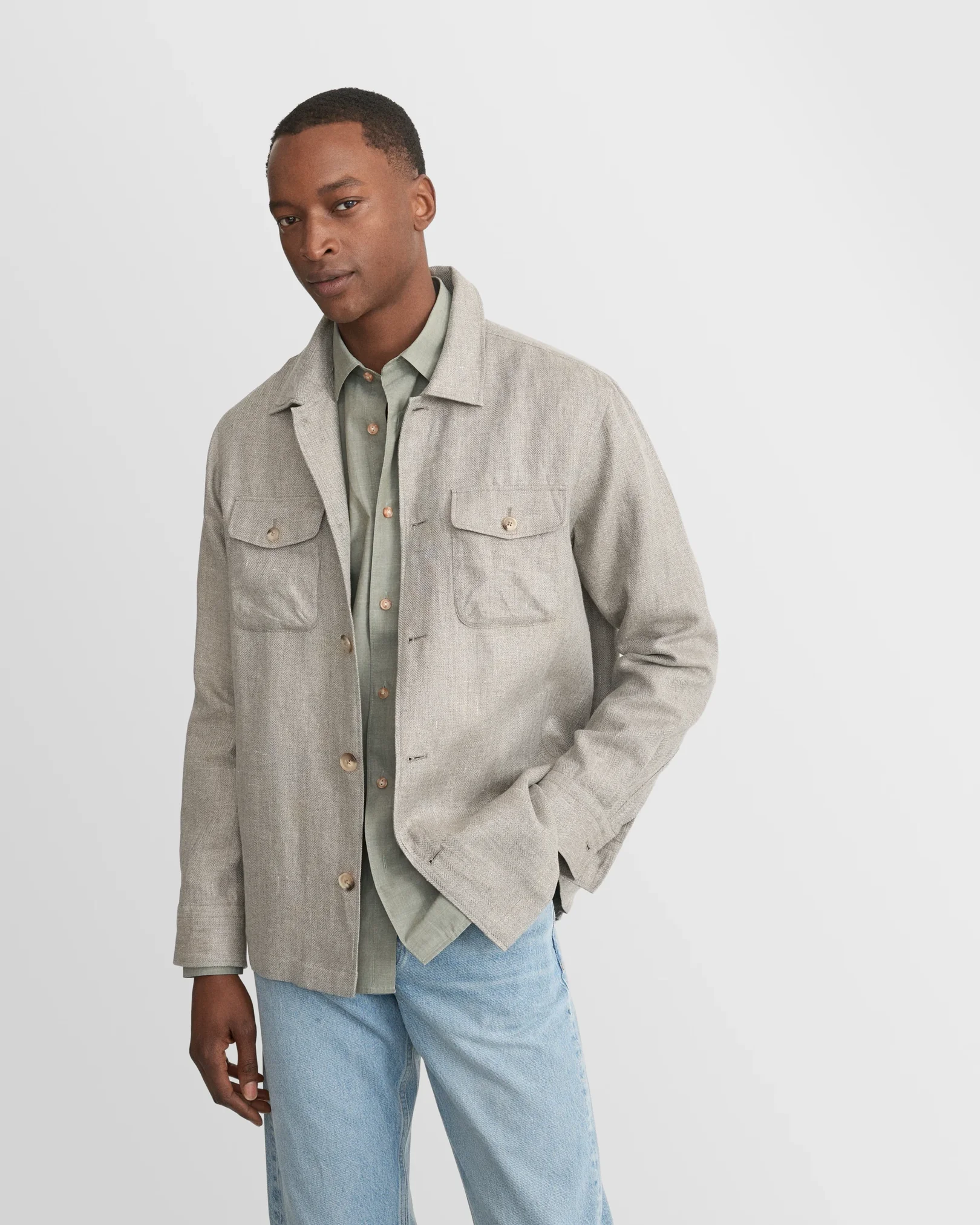 Eton - dark green solid chambray shirt 261