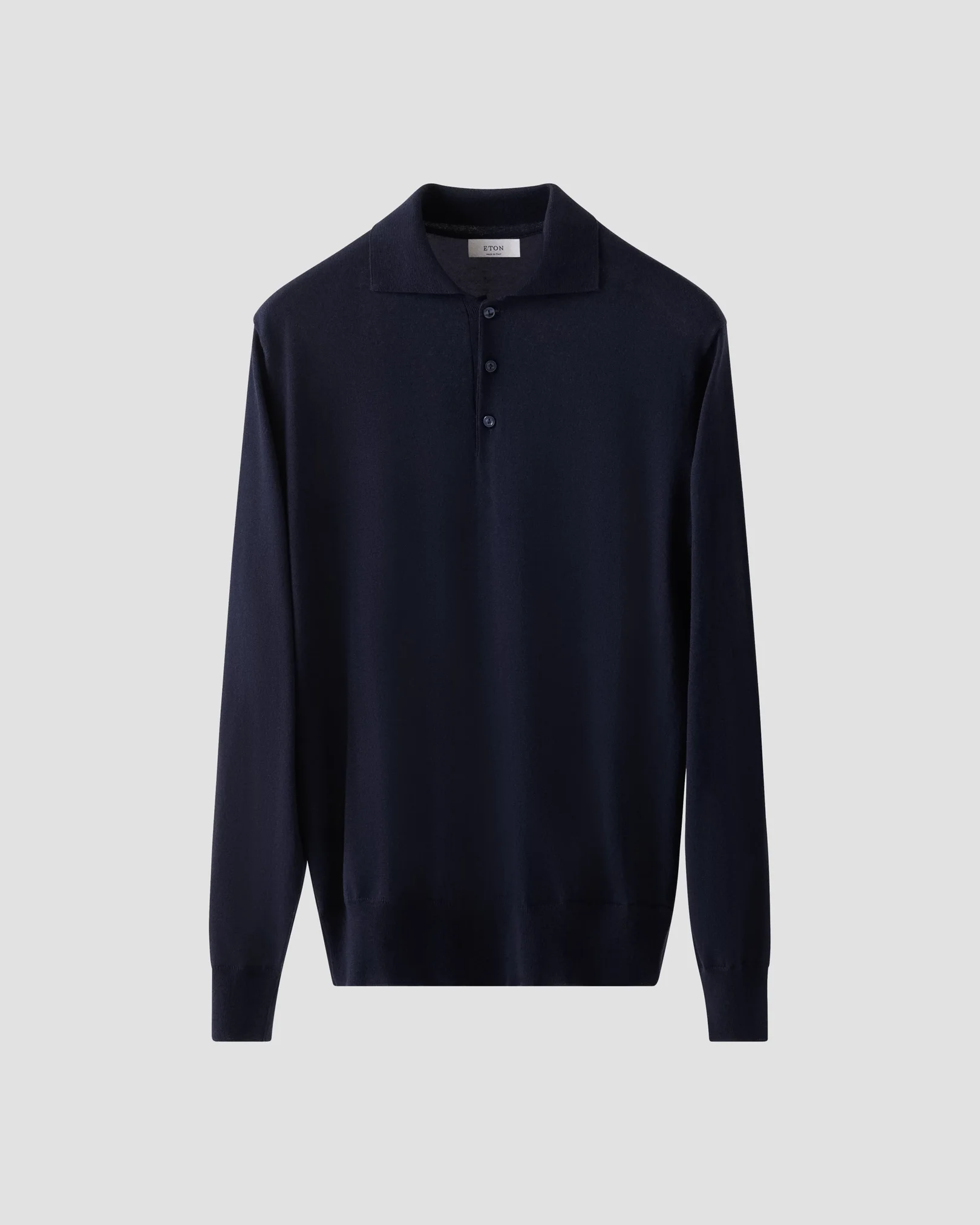 Eton - navy blue cotton cashmere fine knit polo shirt