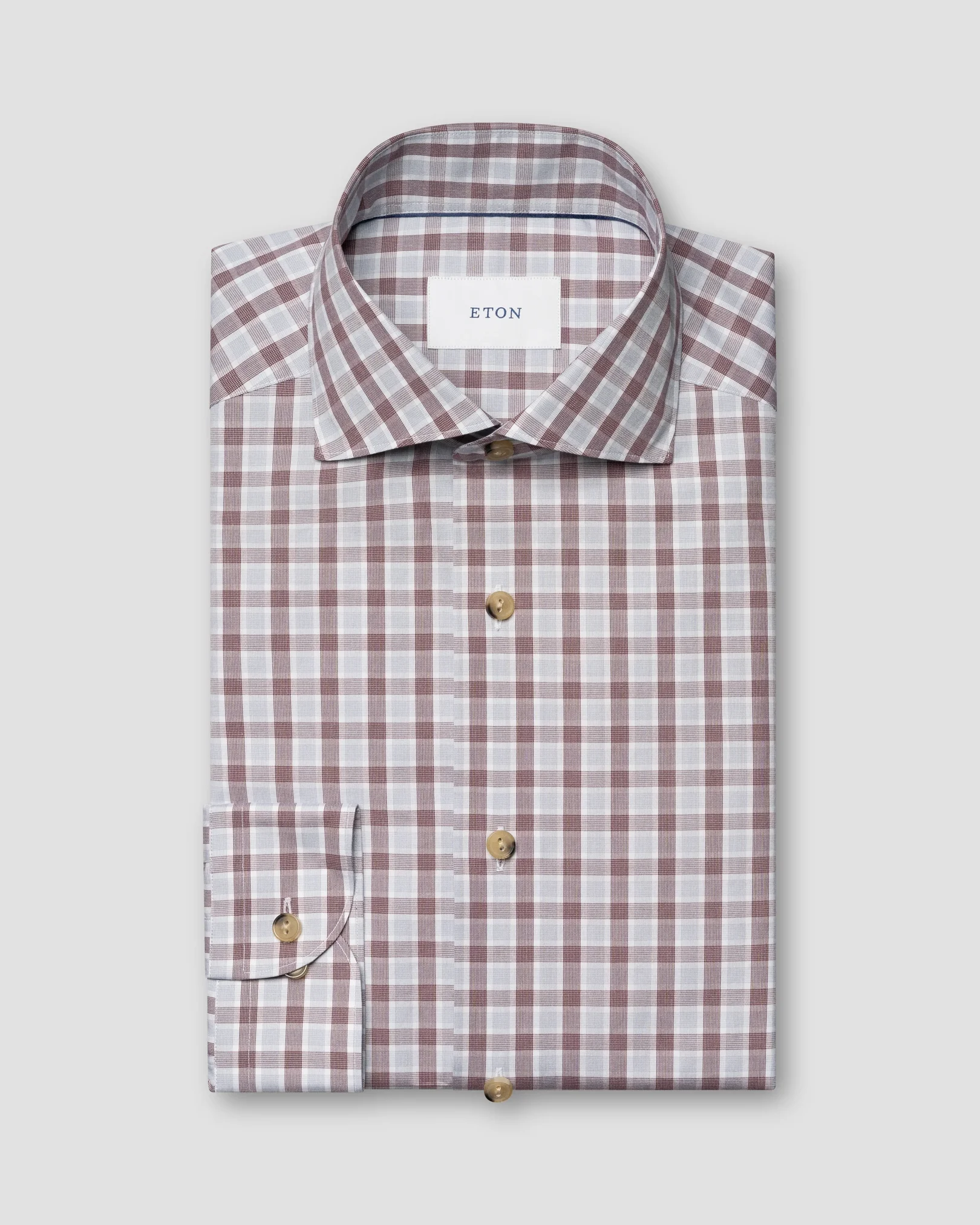 Eton - dark red check lighweight poplin shirt