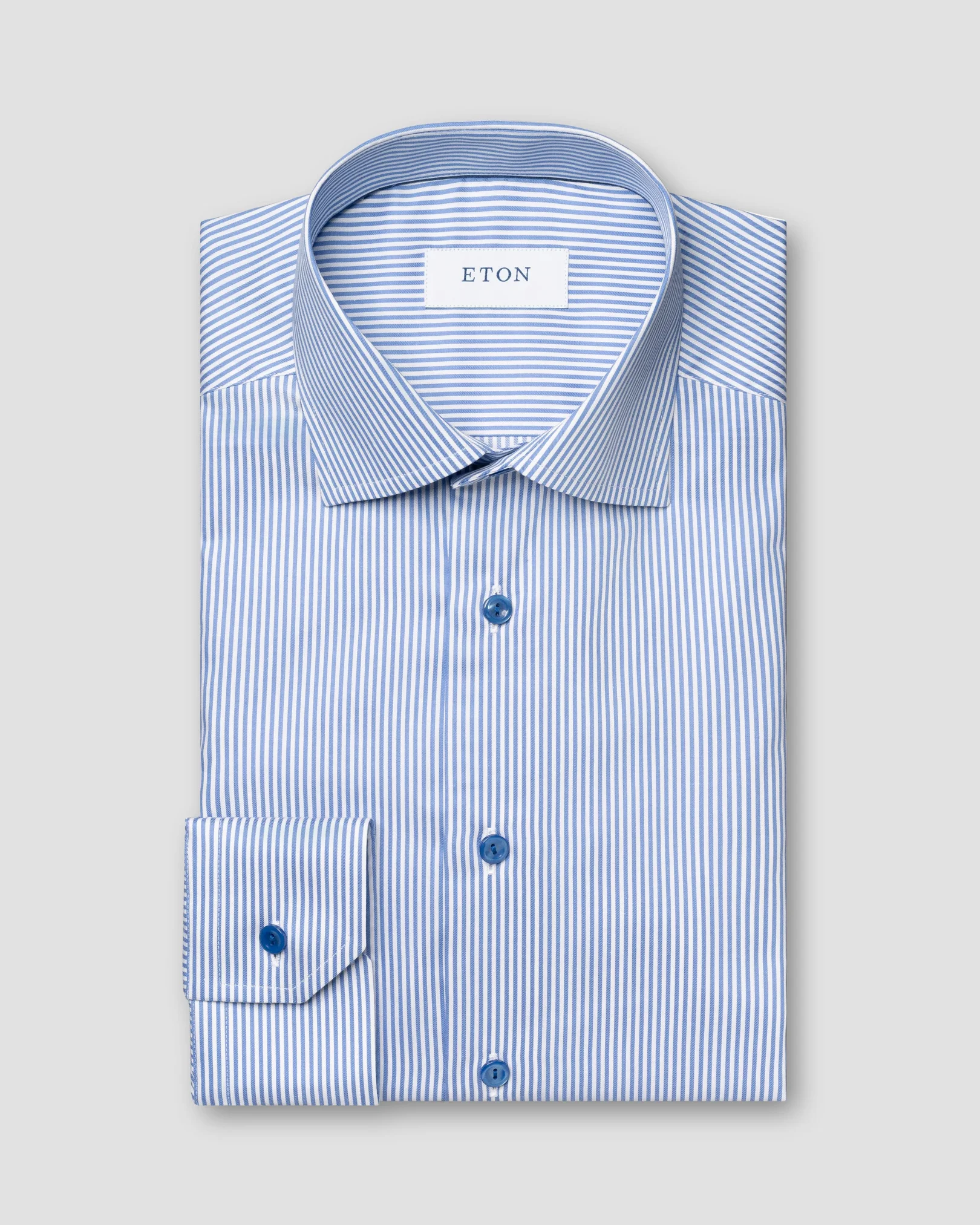 Eton - mid blue striped fine twill shirt