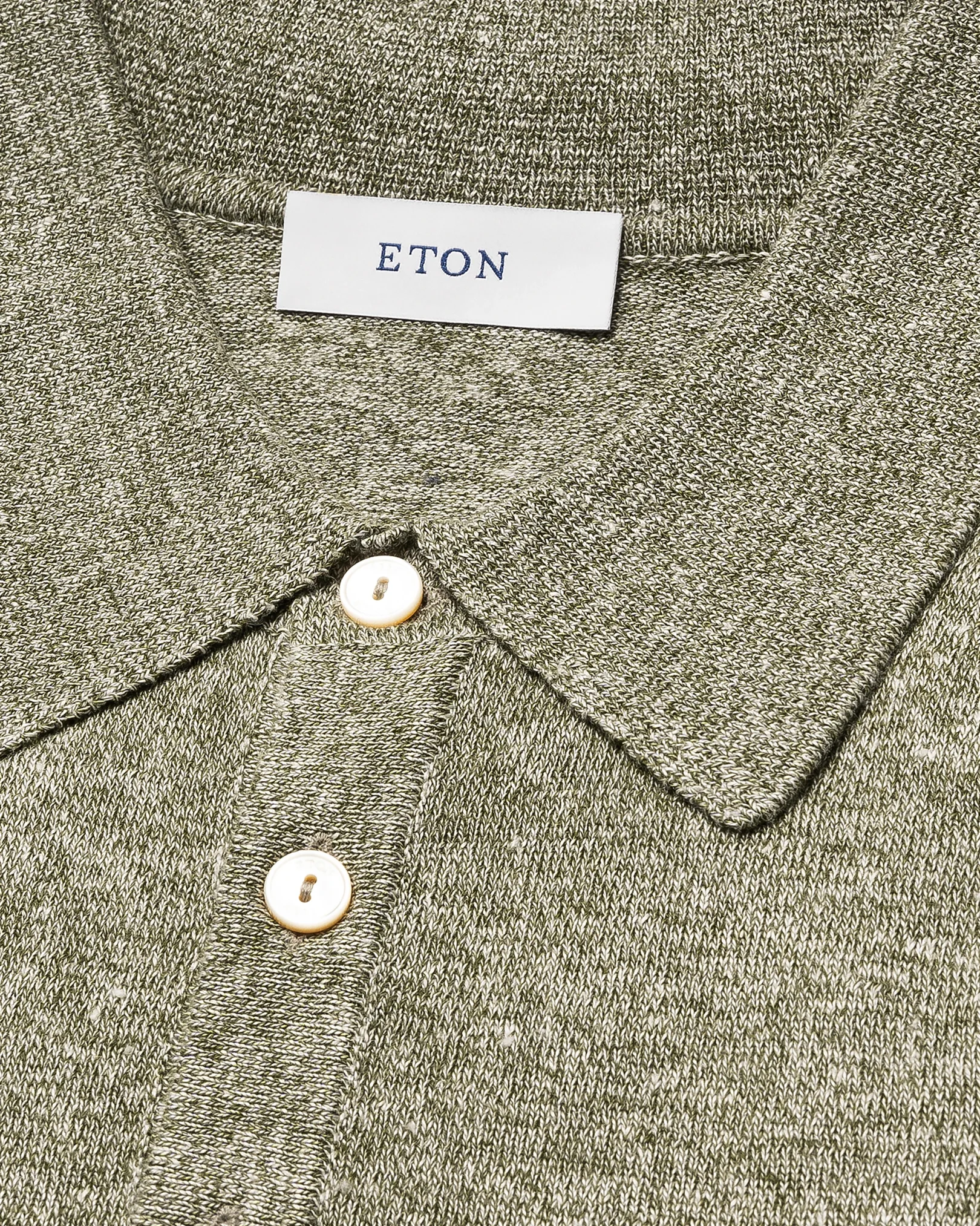 Eton - cotton linen fine knit polo shirt mid green
