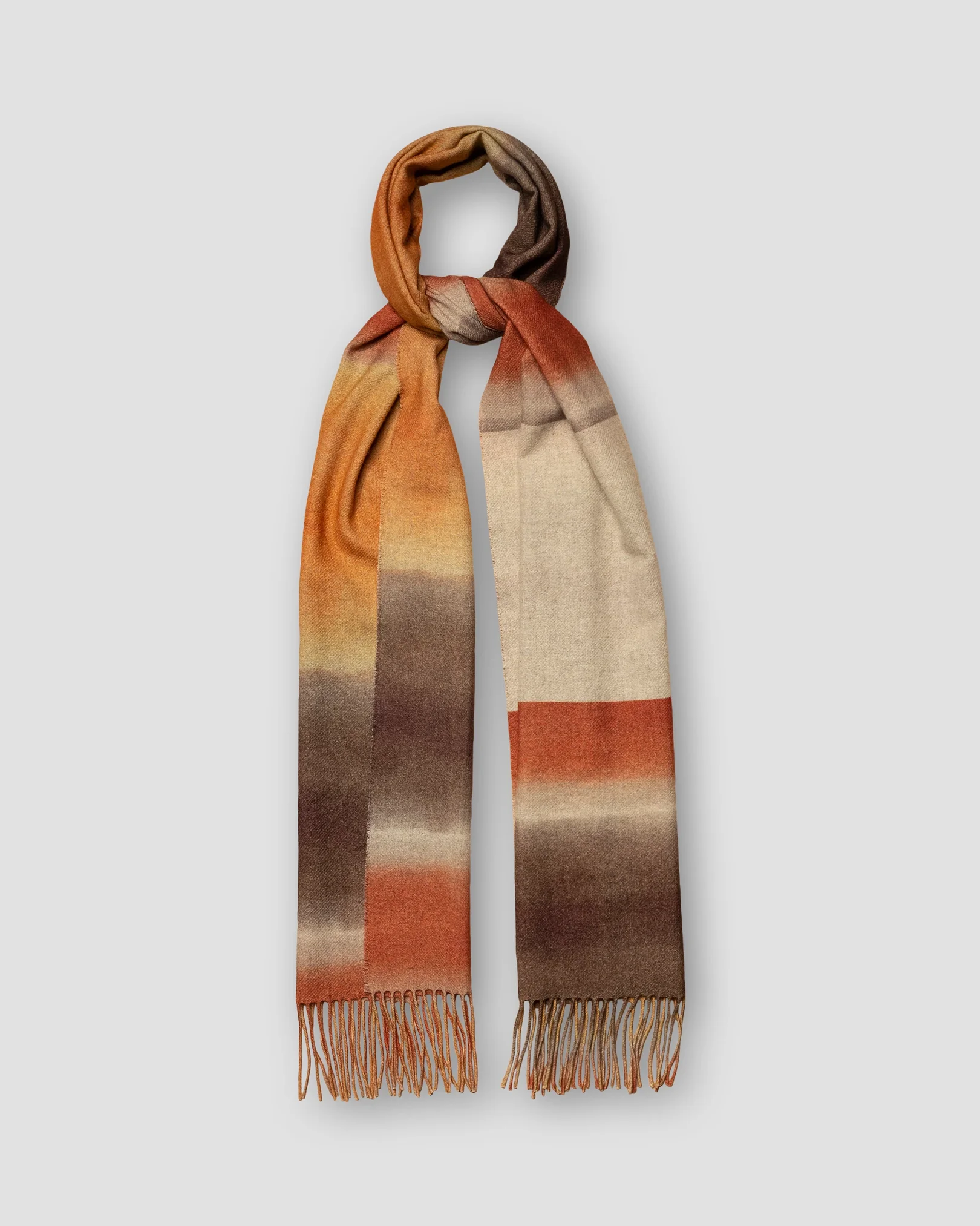 Orange Block Striped Wool Cashmere Scarf