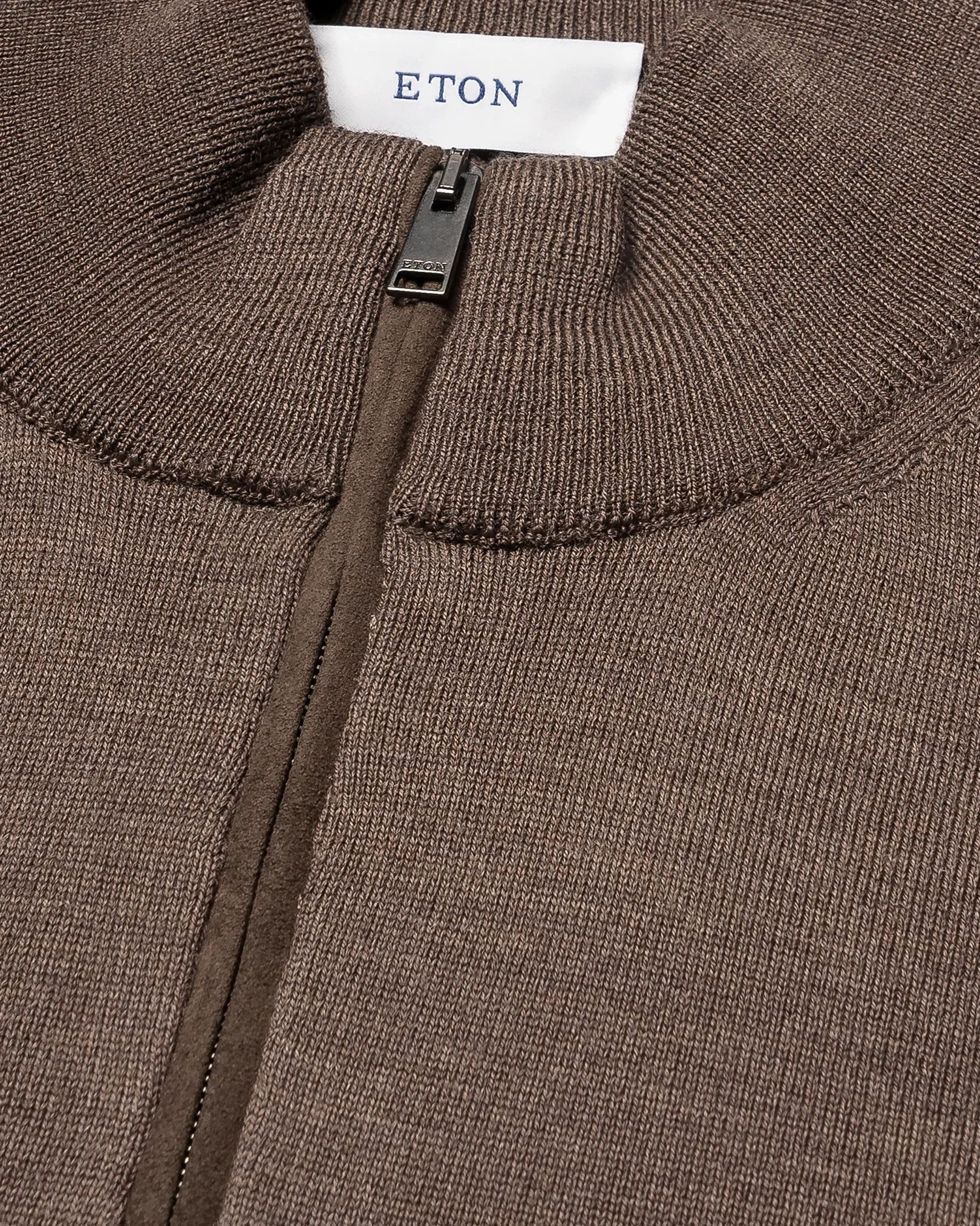 Eton - dark brown merino quarter zip knit sweater