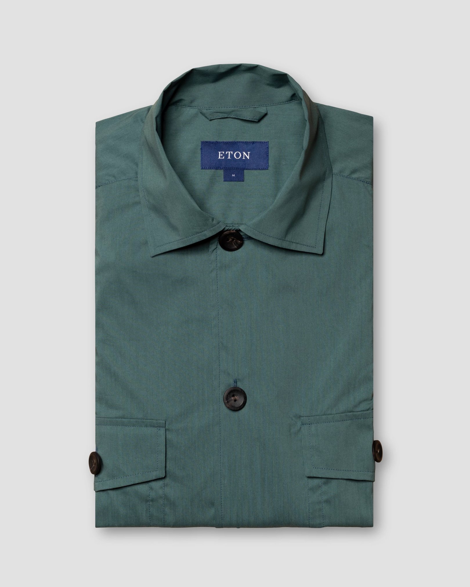 Eton - green wind overshirt collar with no collarstand double round with piping regular