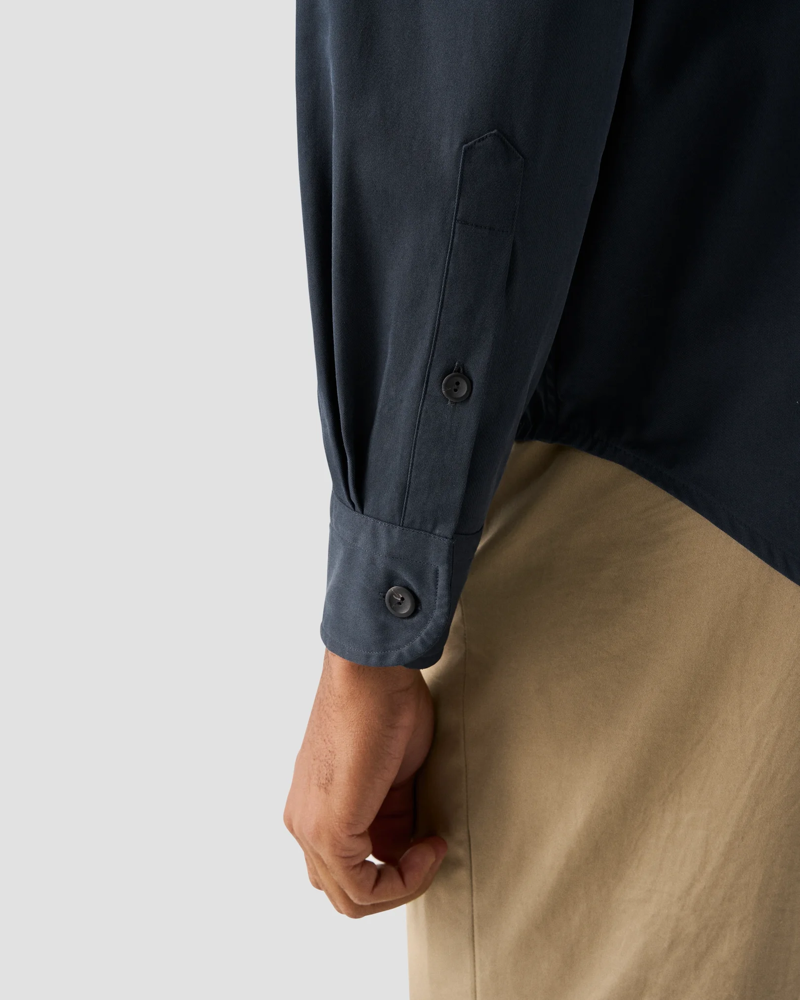 Eton - navy blue twill long pointed collar double rounded overshirt