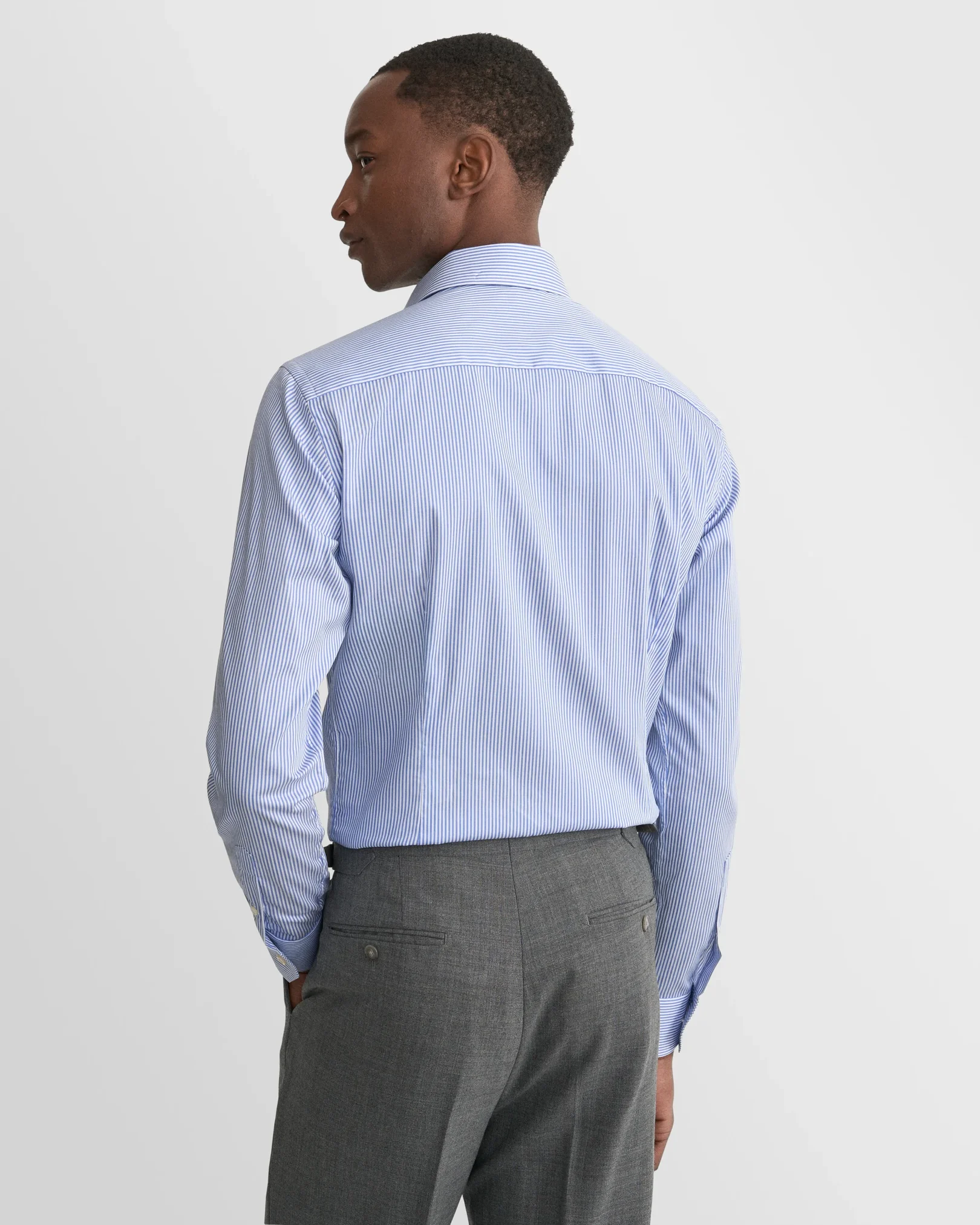 Eton - striped mid blue twill extreme cut away