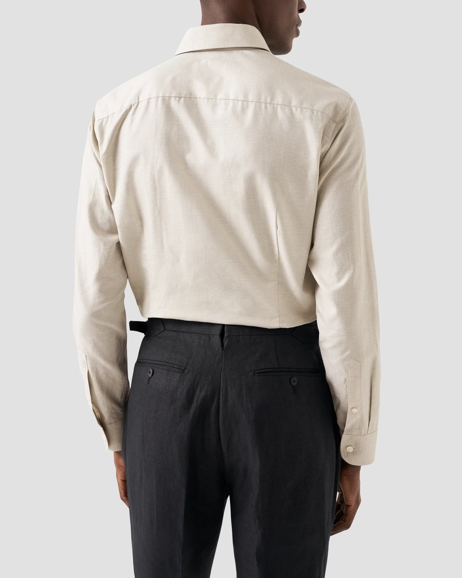 Eton - houndstooth cotton linen shirt wide spread