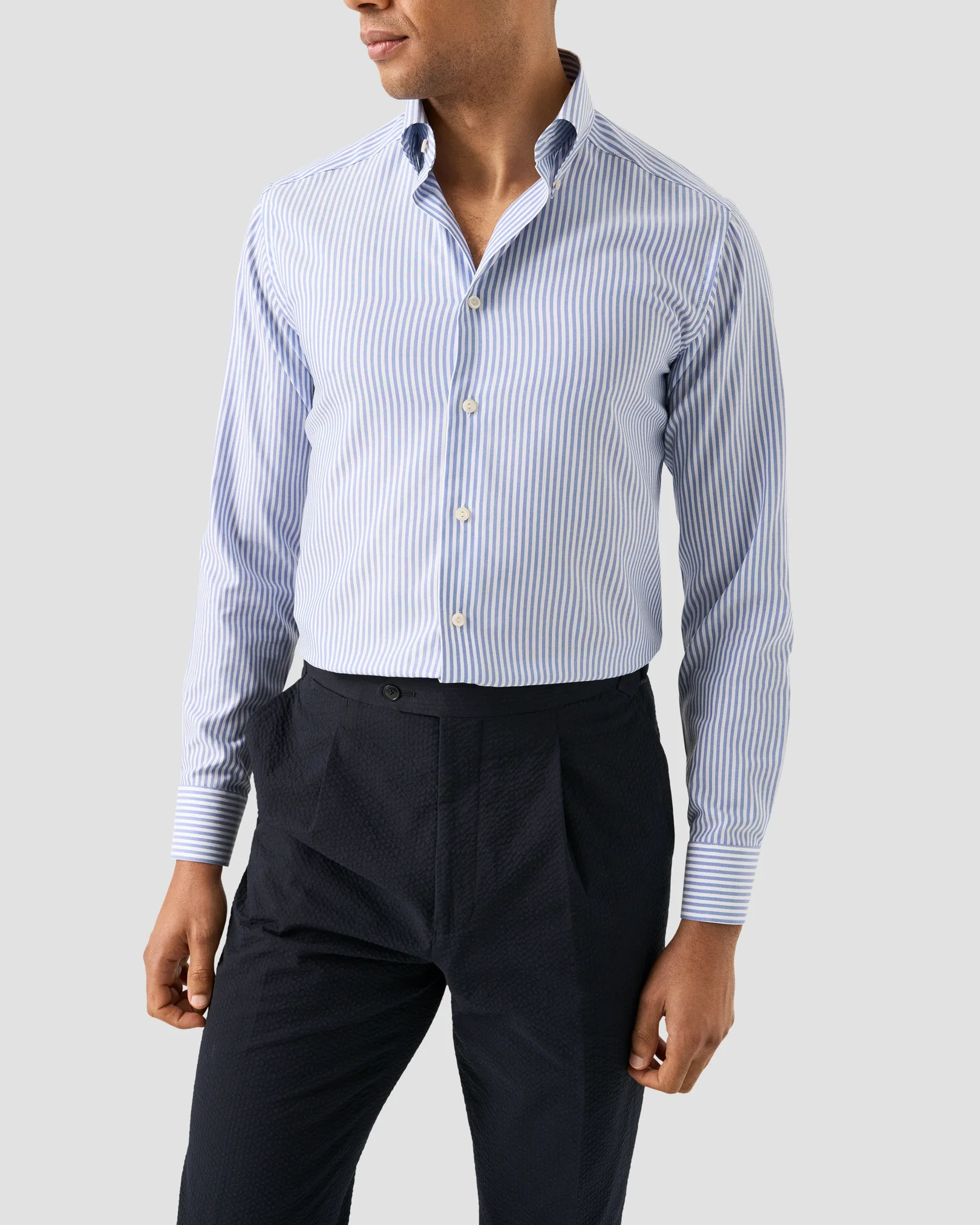 Eton - mid blue striped signature oxford shirt