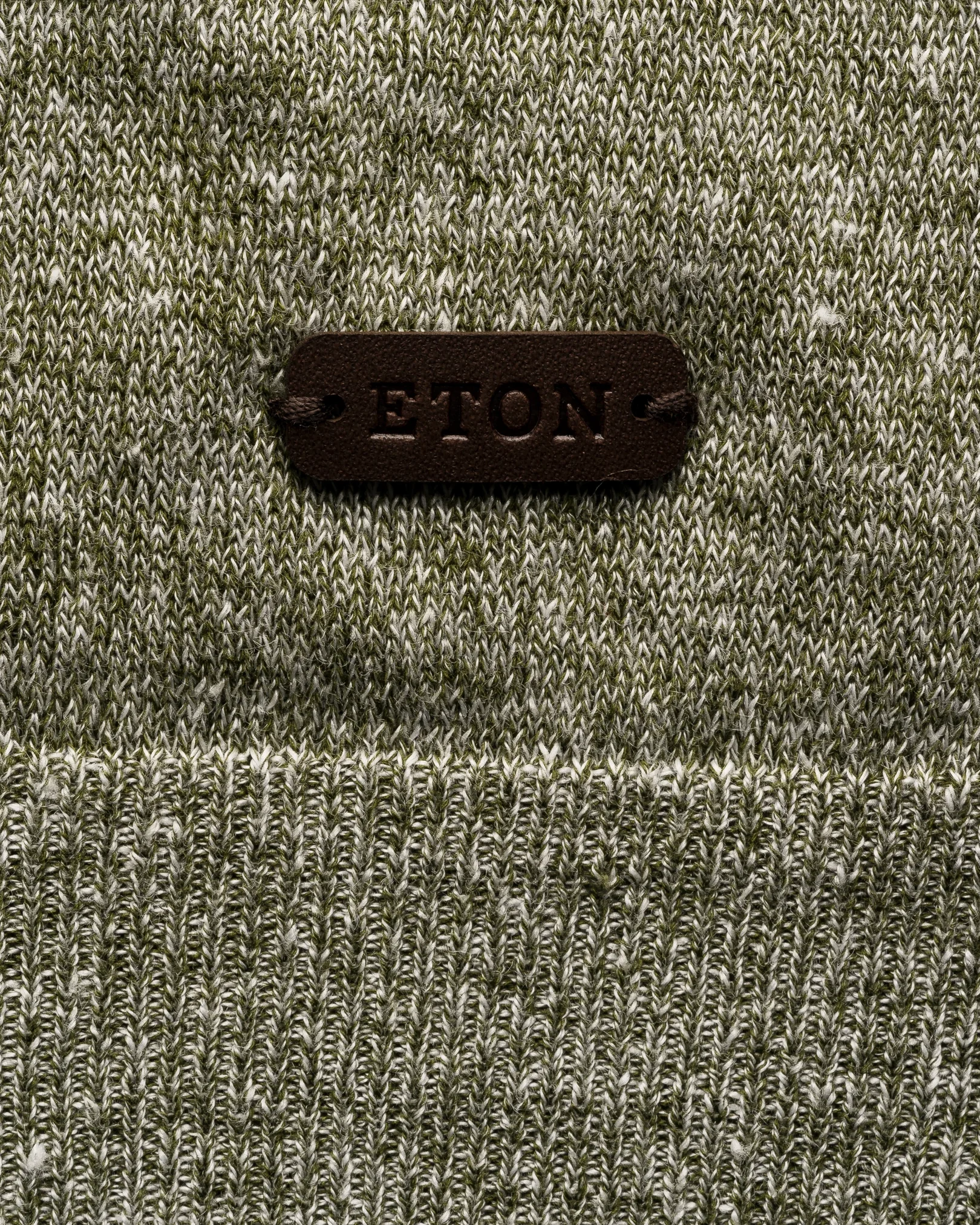 Eton - cotton linen fine knit polo shirt mid green