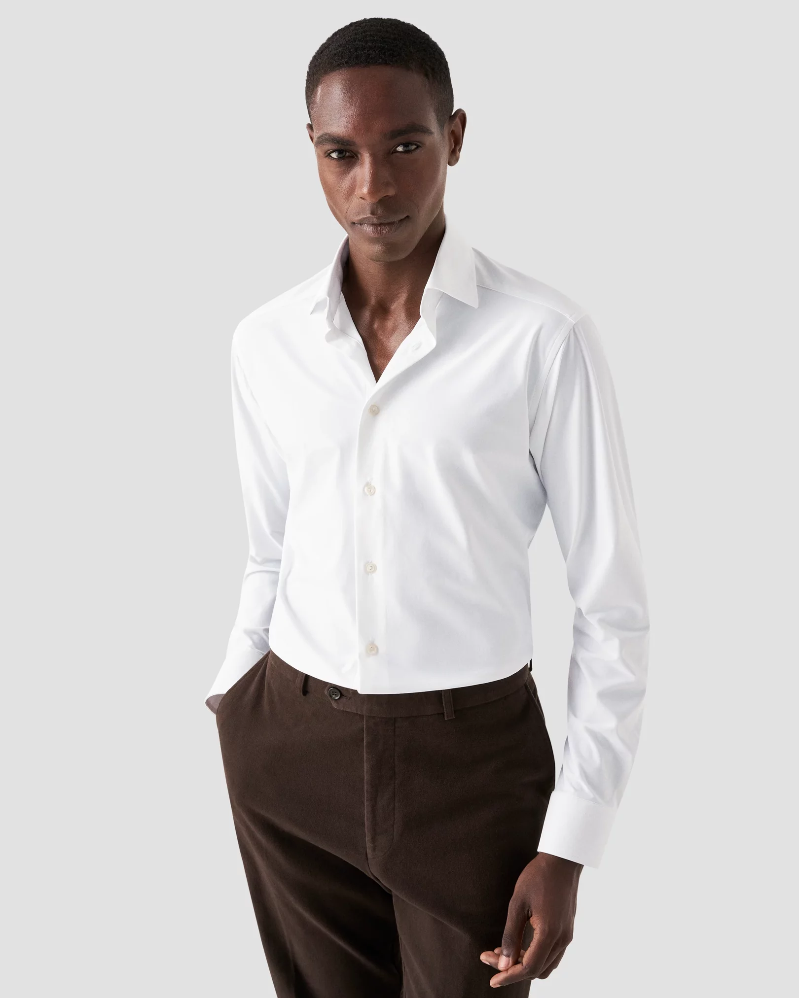 White Herringbone Four-Way Stretch Shirt - Eton