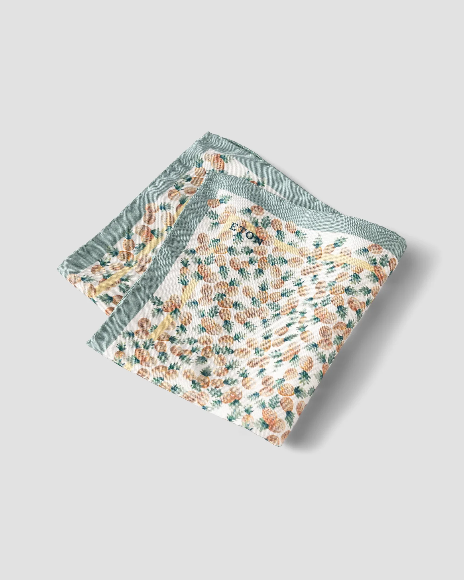 Orange Pineapple Print Silk Pocket Square - Eton