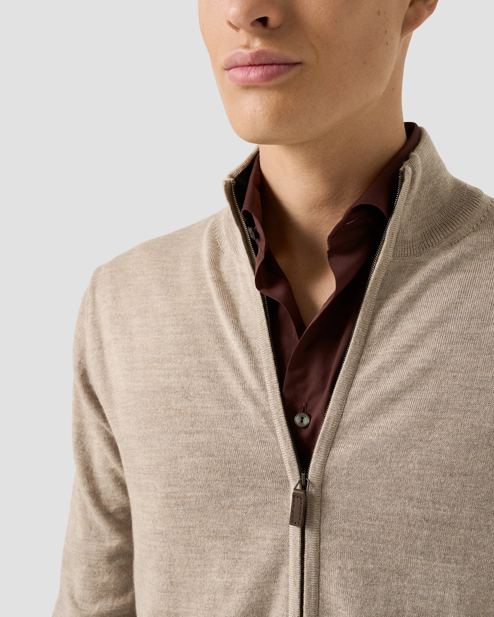 Eton - dark red solid cotton silk shirt