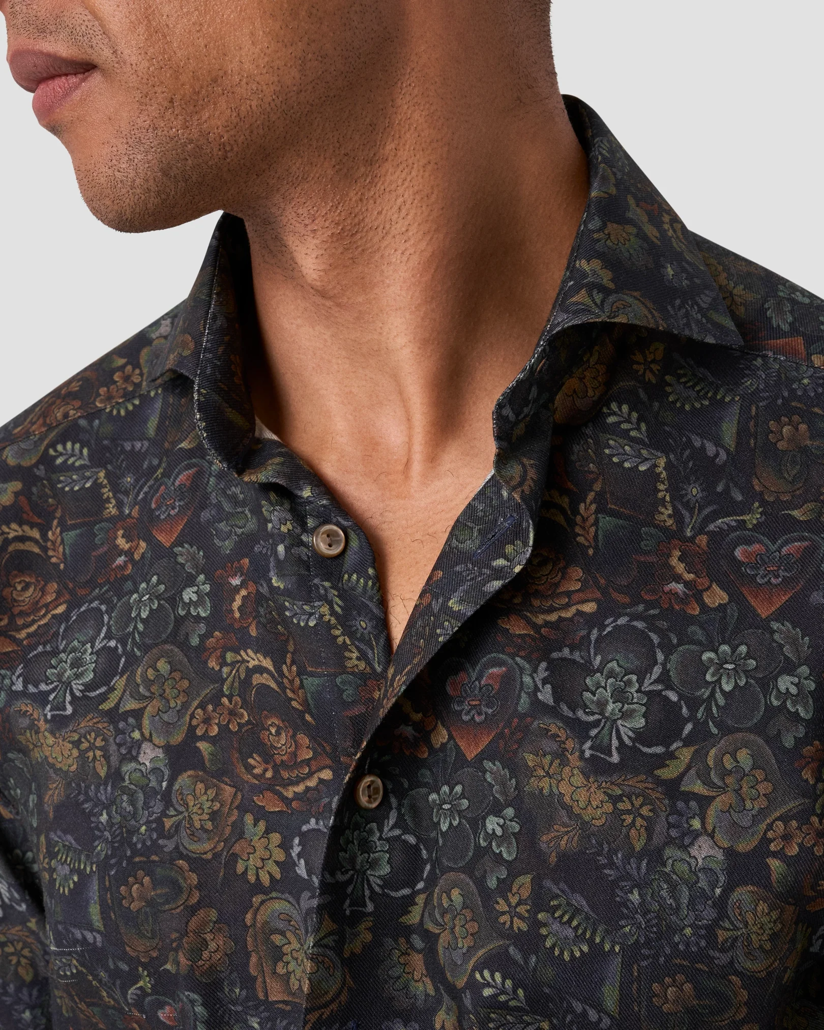 Eton - Chemise en Laine Mérinos à Motifs Floraux