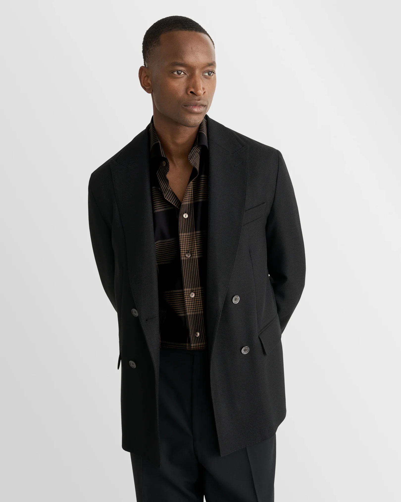 Eton - navy blue bold check merino shirt
