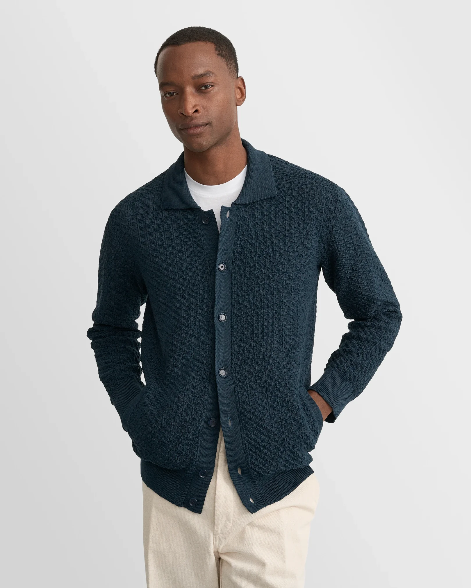 Eton - mid blue cotton structure cardigan