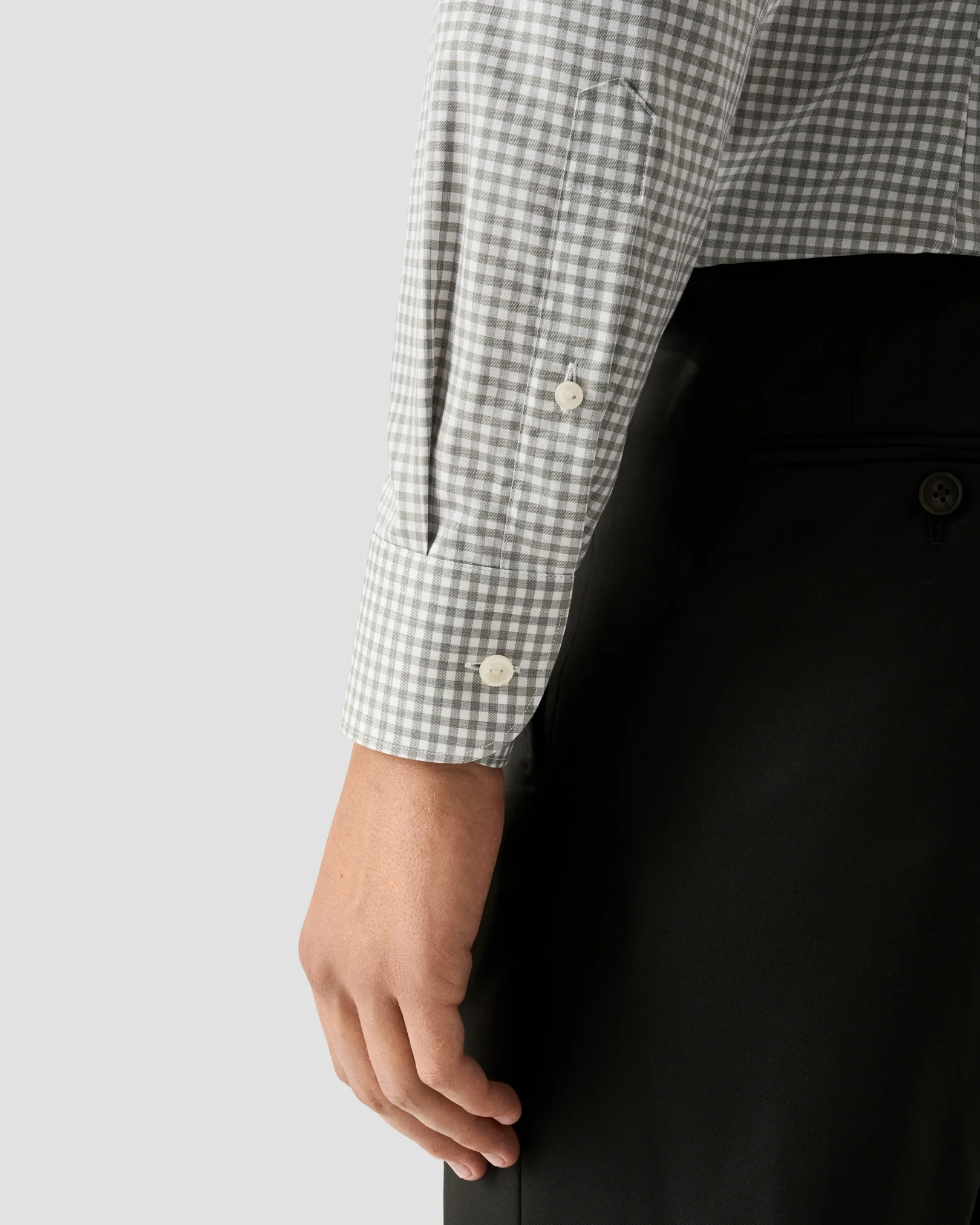 Eton - mid green check melange twill shirt