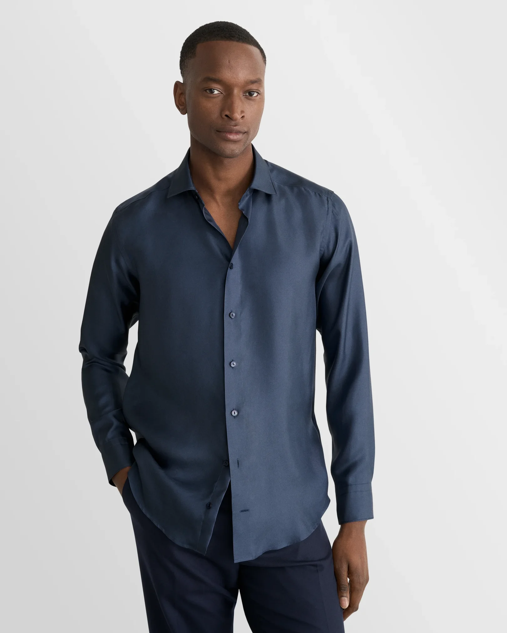 Eton - navy solid silk shirt