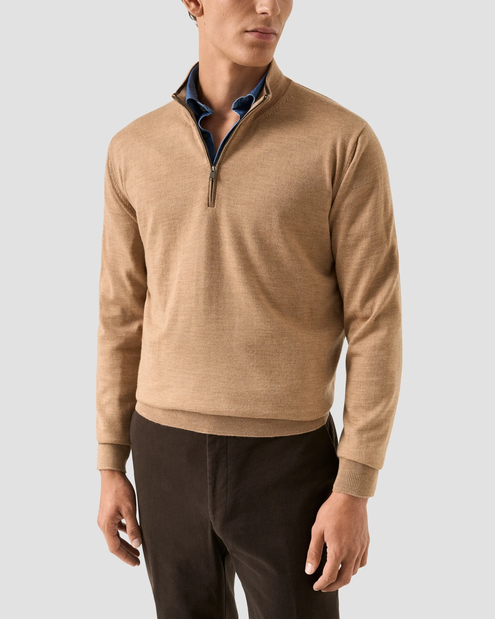 Eton - yellow merino quarter zip knit sweater
