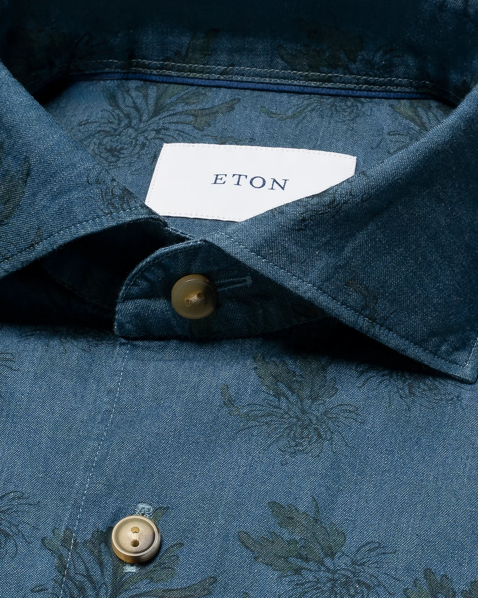 Eton - mid blue floral print denim shirt
