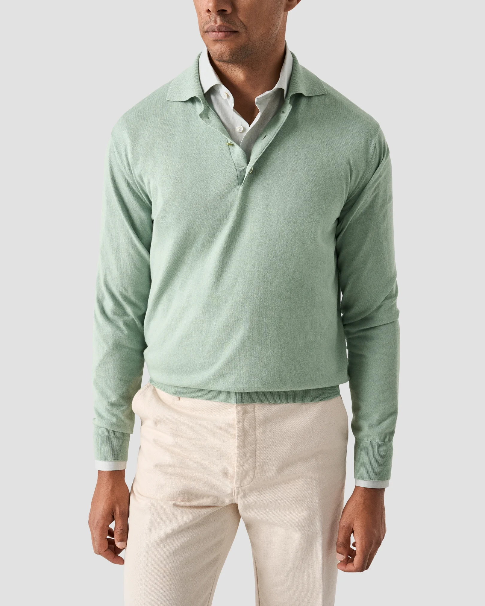 Eton - light green cotton cashmere fine knit polo shirt