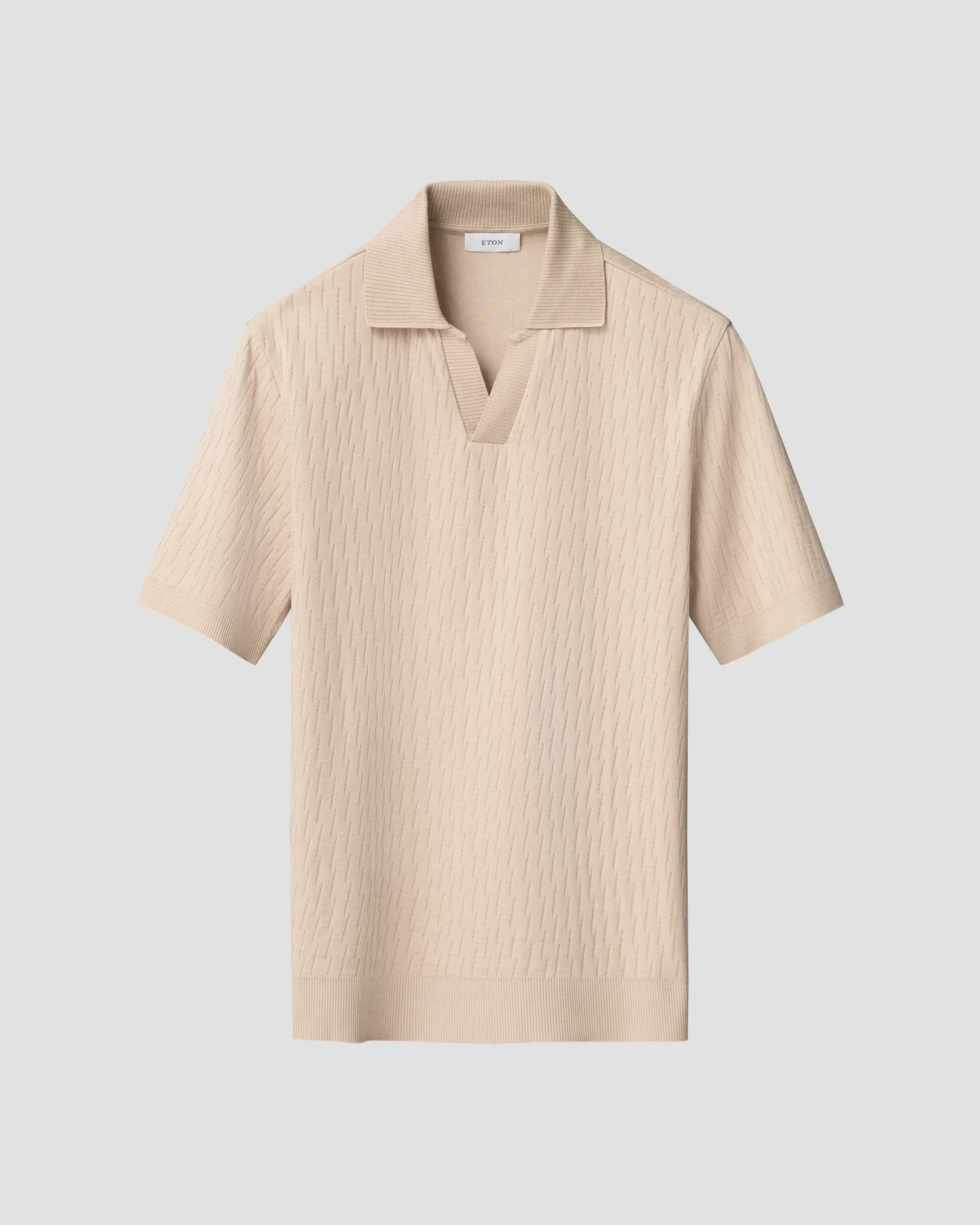 Eton - jacquard open collar polo shirt beige