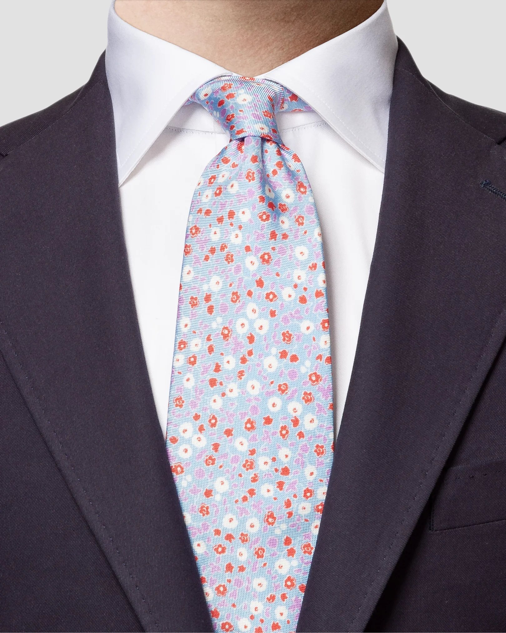 Eton - blue floral silk tie ss