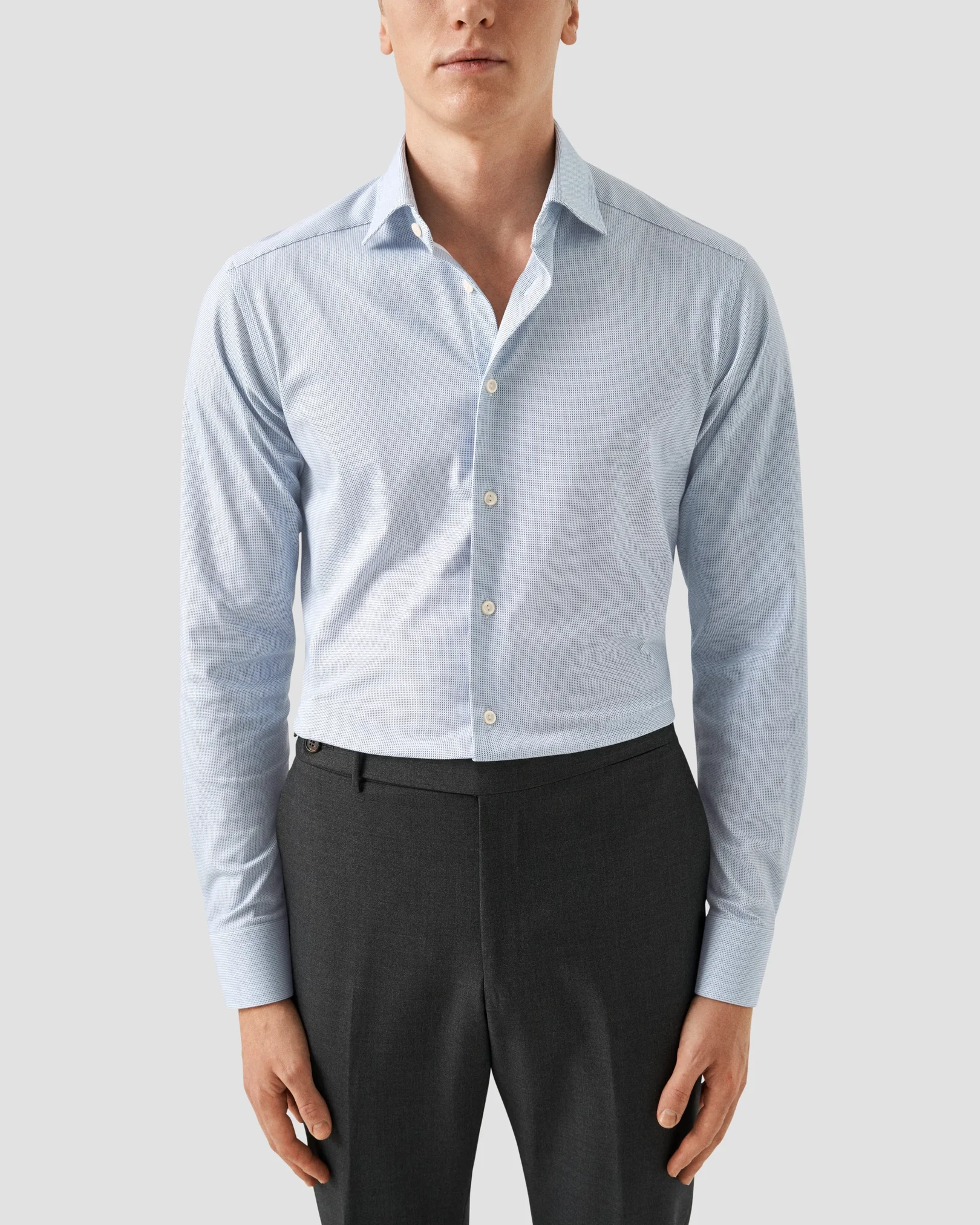 Eton - light blue stretch cut away collar rounded single slim fit