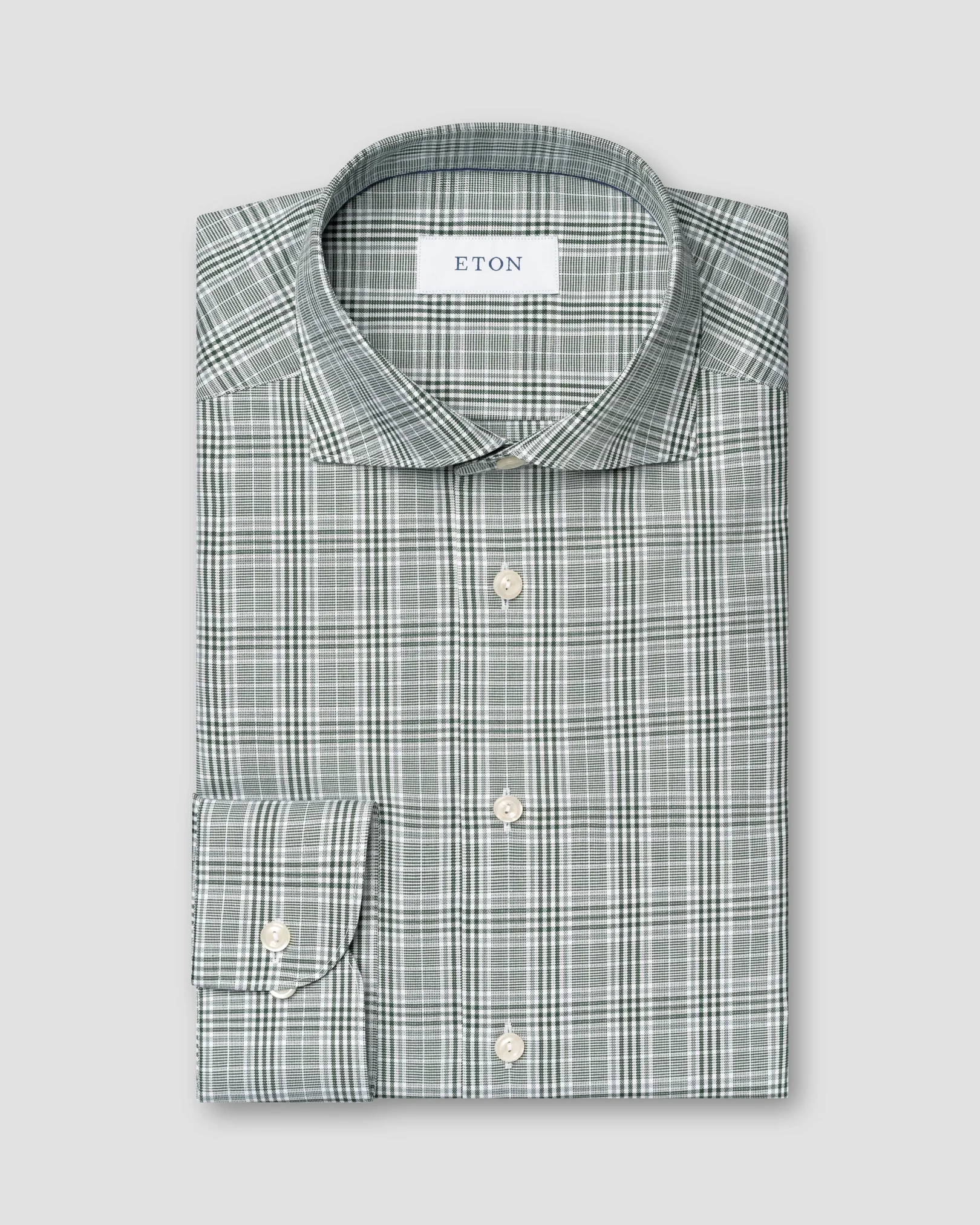 Eton - dark green prince of wales check twill shirt