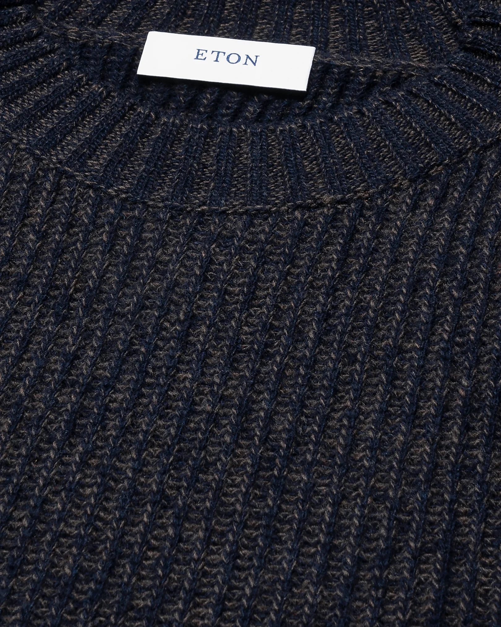 Eton - navy blue wool cashmere mouline crew neck