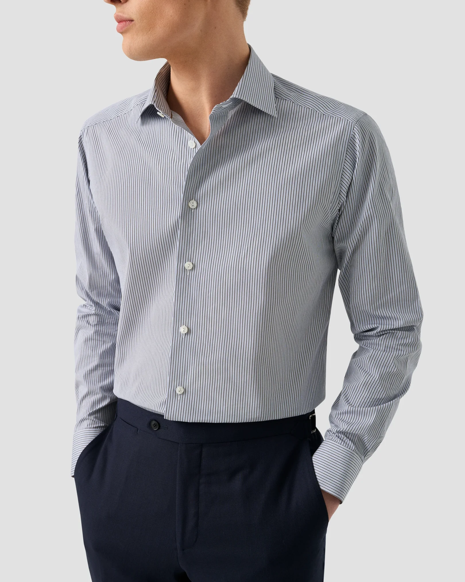 Eton - dark blue striped supima 120 shirt