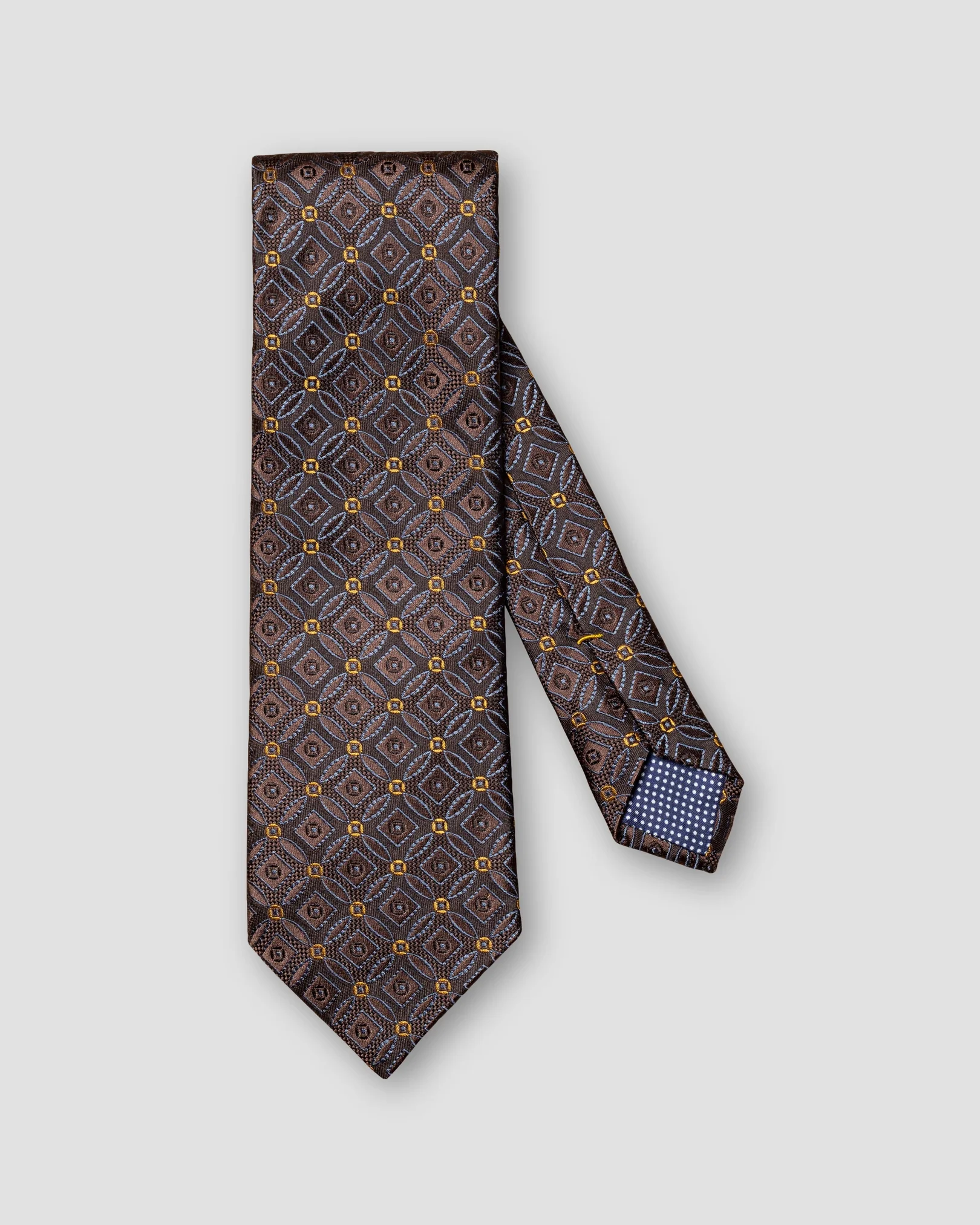 Eton - brown geometric silk tie offwhite