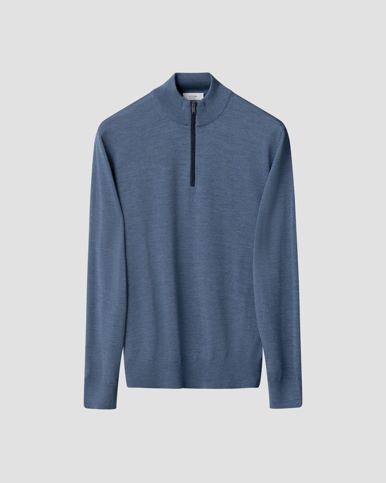Eton - light blue merino quarter zip knit sweater