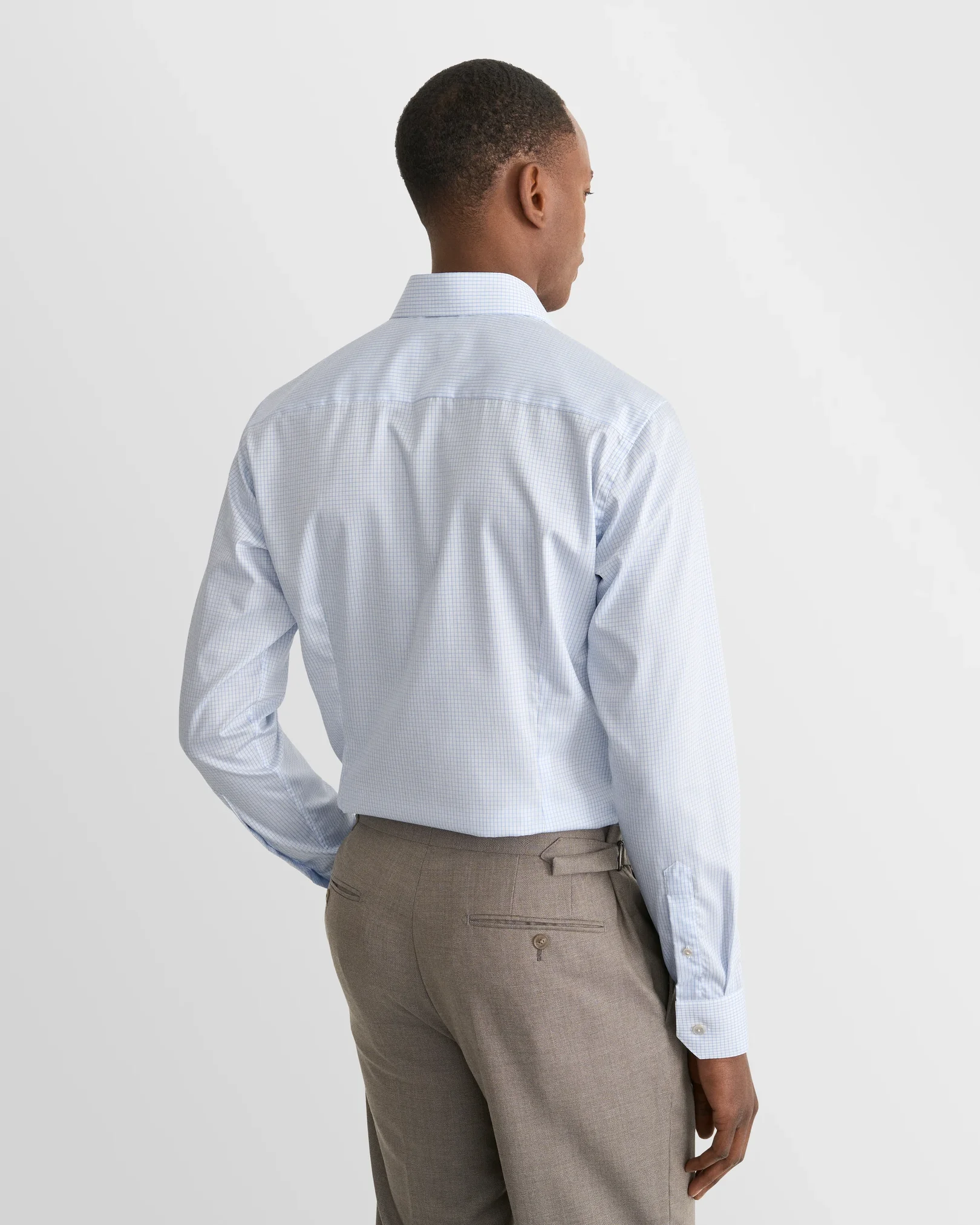 Eton - light blue checked supima shirt cut away single contemporary