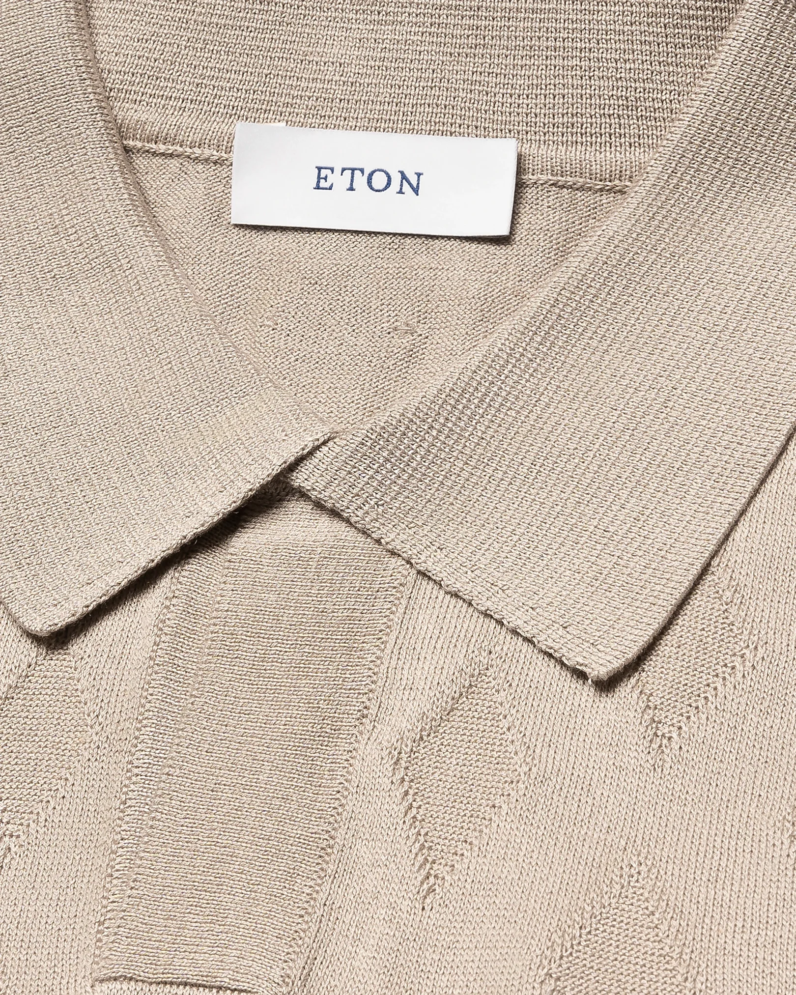 Eton - beige cotton and silk open collar fine knit