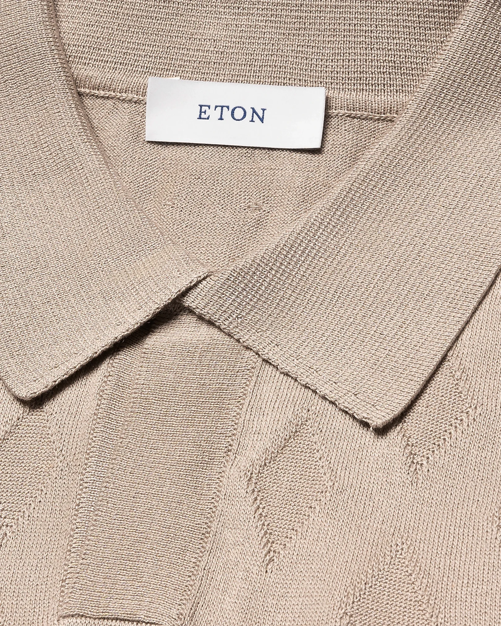 Eton - beige cotton and silk open collar fine knit