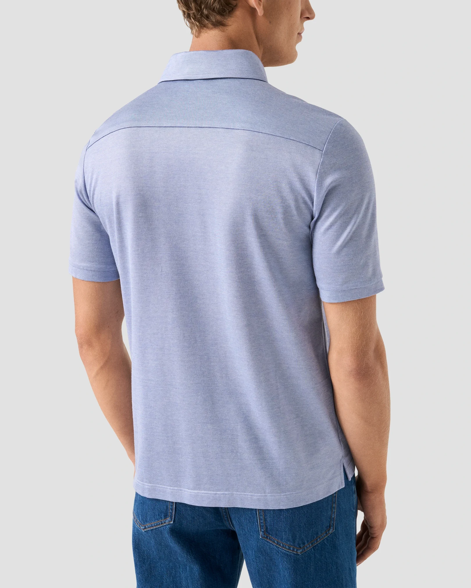 Eton - mid blue jaquard filo di scozia polo shirt
